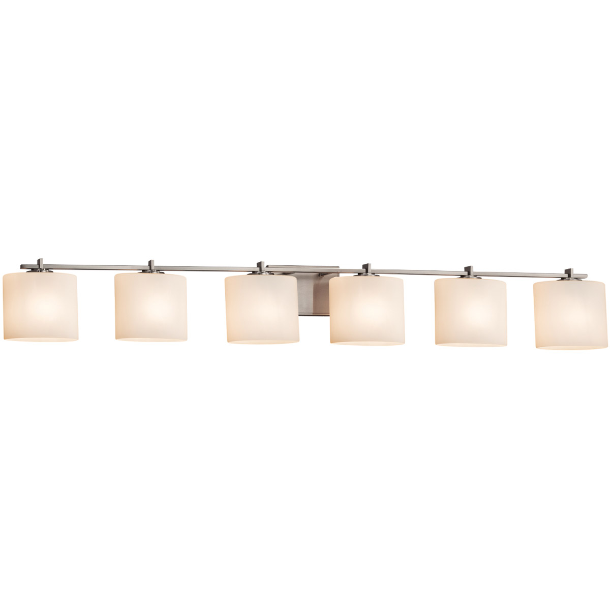 Fusion 6 Light 56.5 inch Brushed Nickel Bath Bar Wall Light in Oval, Incandescent, Opal Fusion