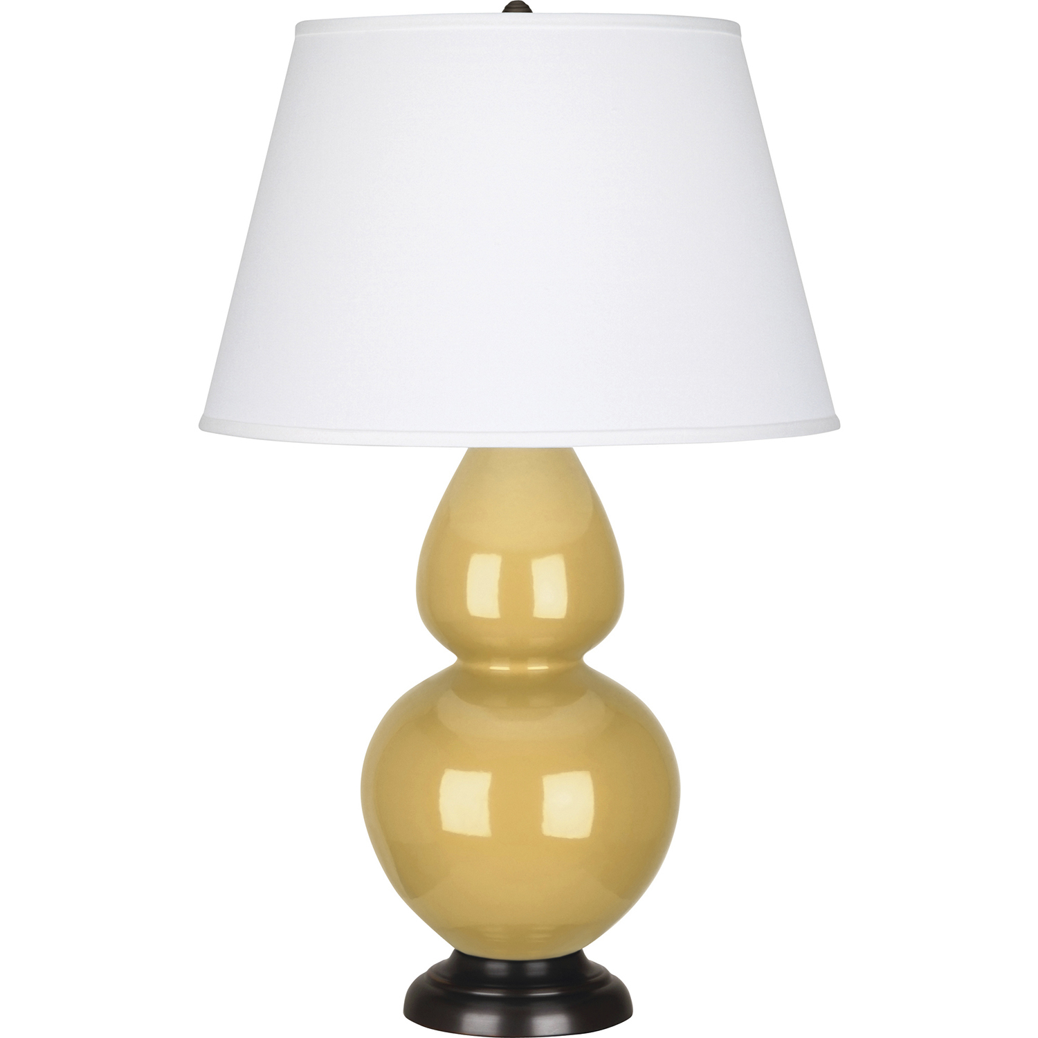 Double Gourd 31 inch 150 watt Sunset Yellow Glazed Ceramic with Deep Patina Bronze Table Lamp Portable Light in Pearl Dupioni