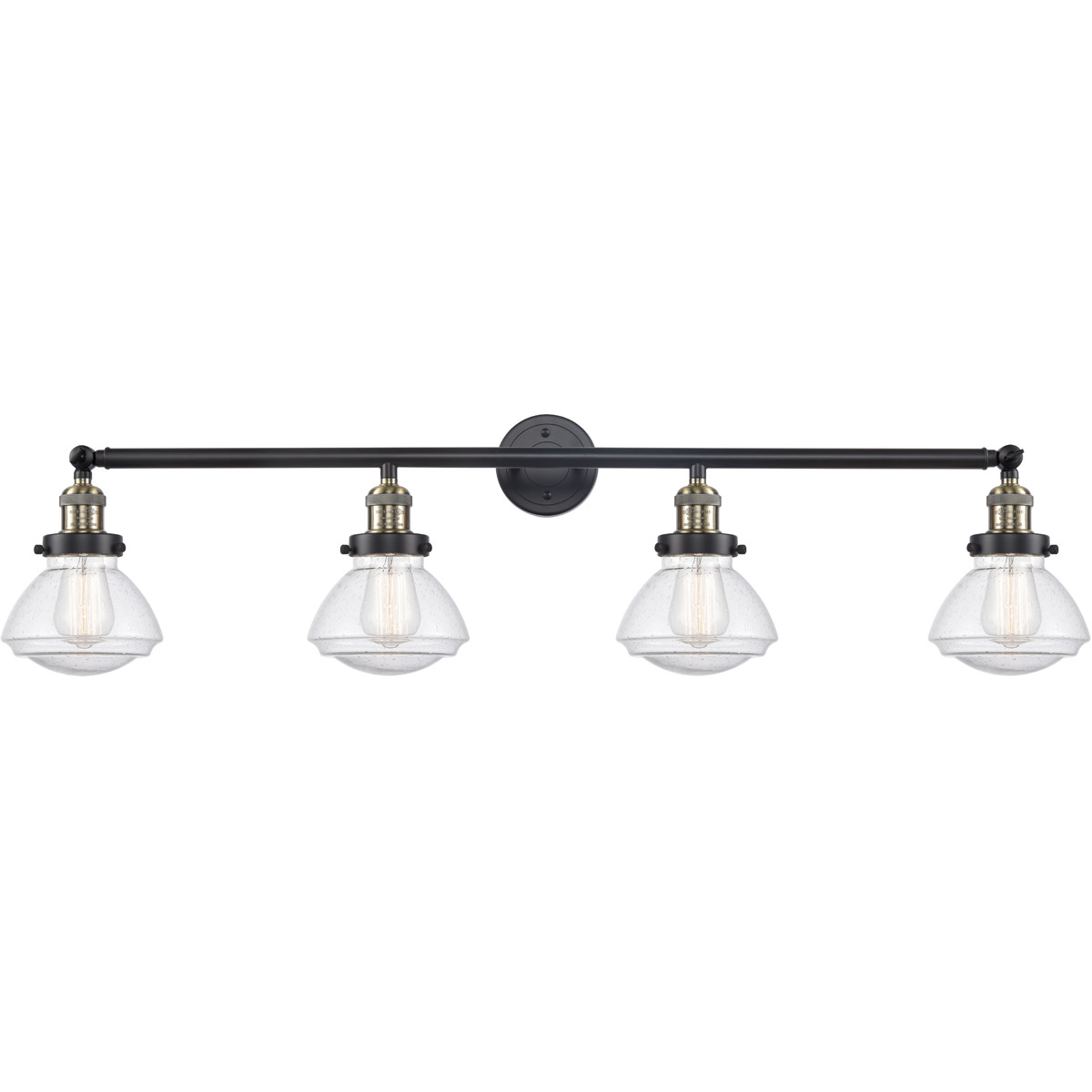 Franklin Restoration Olean 4 Light 43 inch Black Antique Brass Bath Vanity Light Wall Light in Seedy Glass, Franklin Restoration