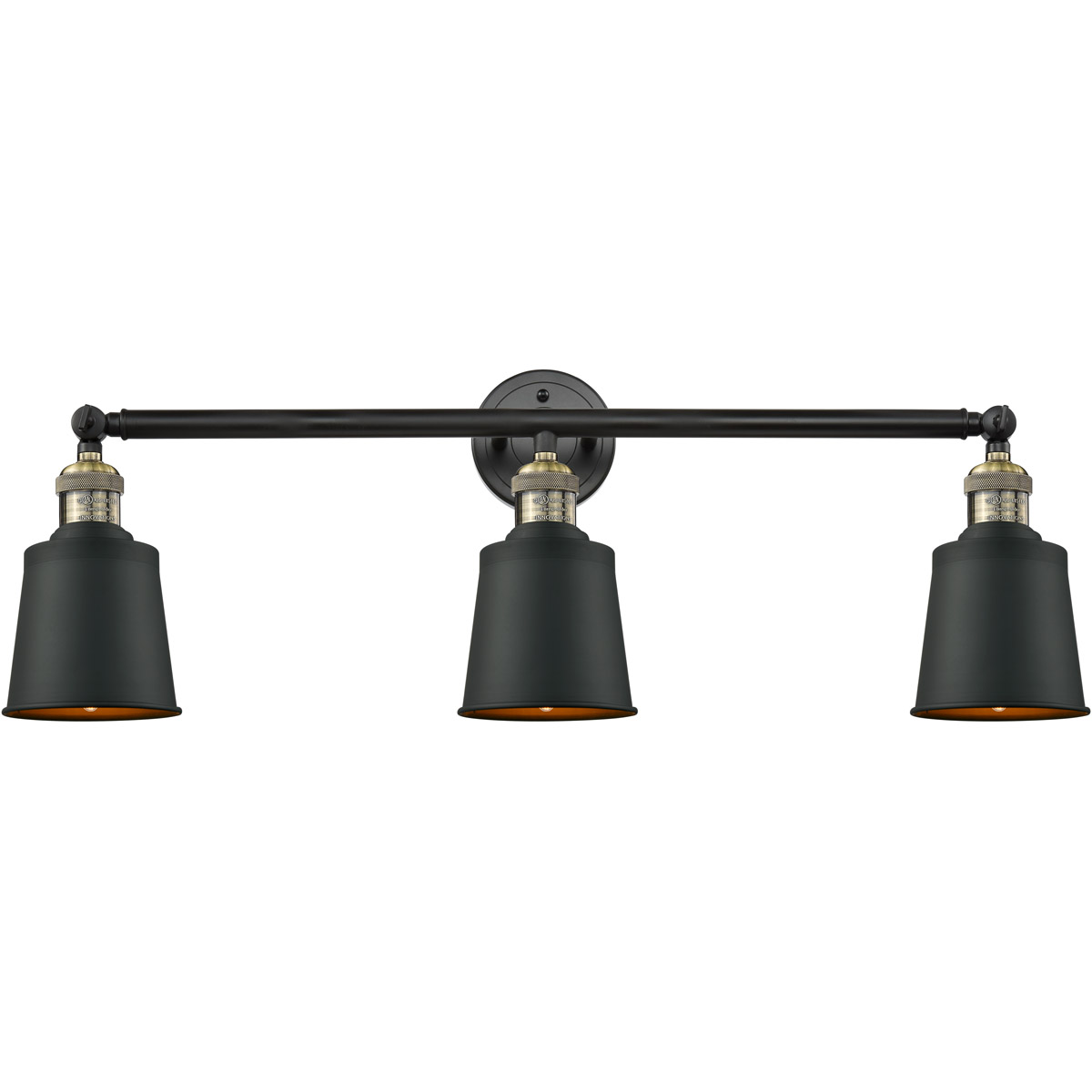 Franklin Restoration Addison 3 Light 32 inch Black Antique Brass Bath Vanity Light Wall Light in Matte Black, Franklin Restoration