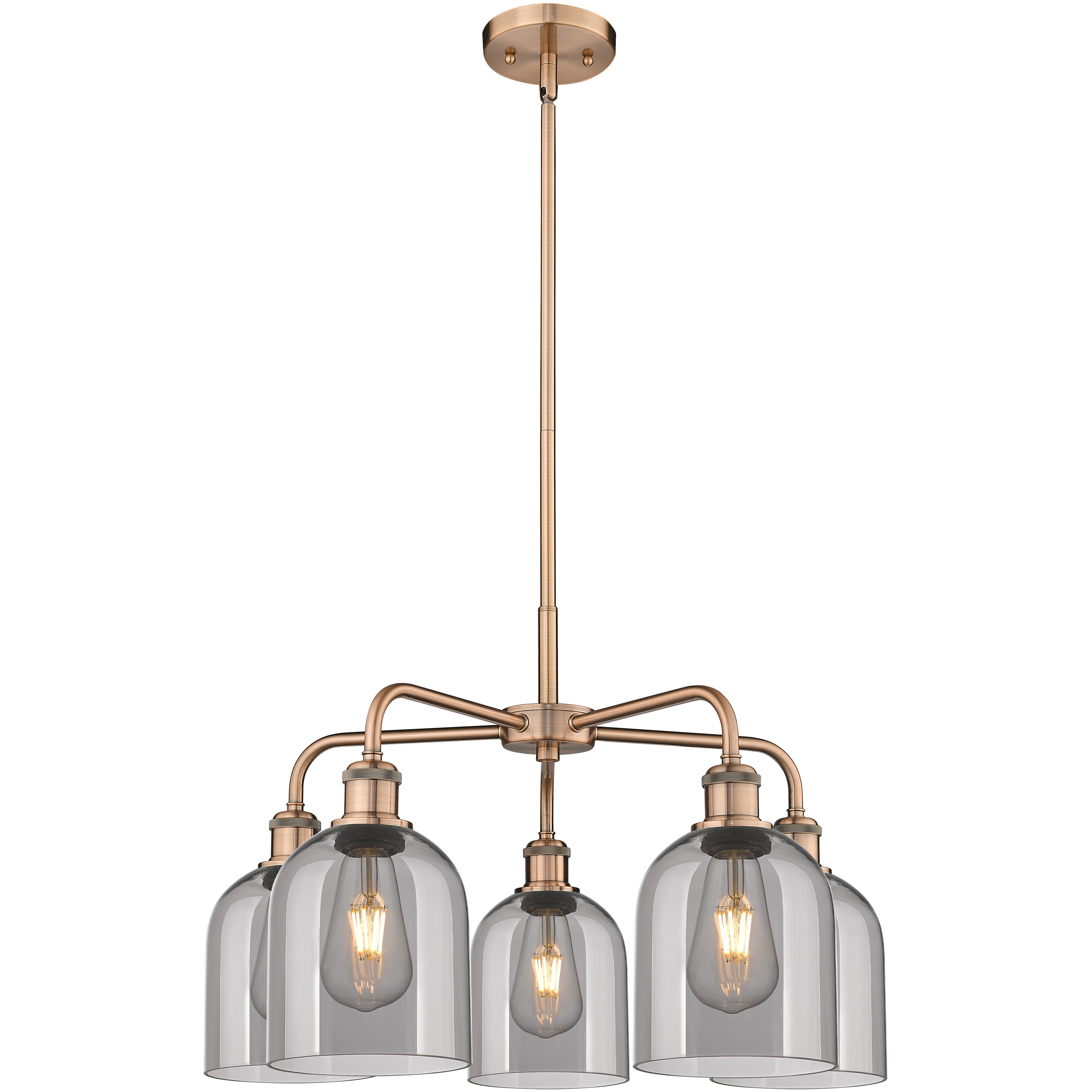 Ballston Bella 5 Light 23.5 inch Antique Copper Stem Hung Chandelier Ceiling Light in Light Smoke Glass