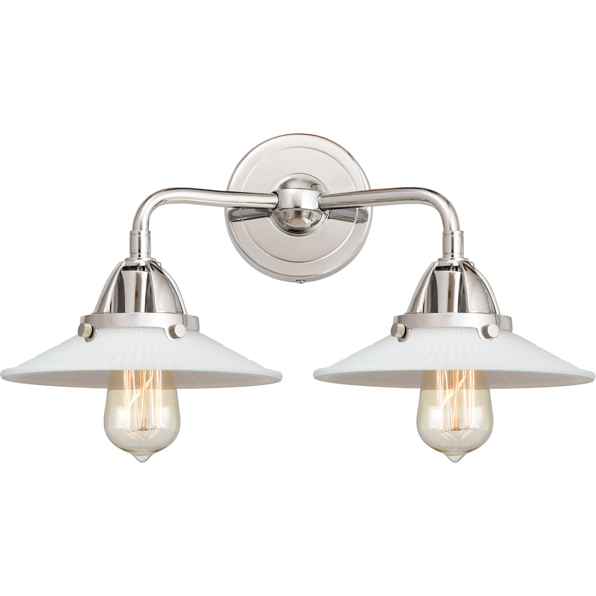 Nouveau 2 Halophane 2 Light 17 inch Polished Chrome Bath Vanity Light Wall Light in Matte White Halophane Glass