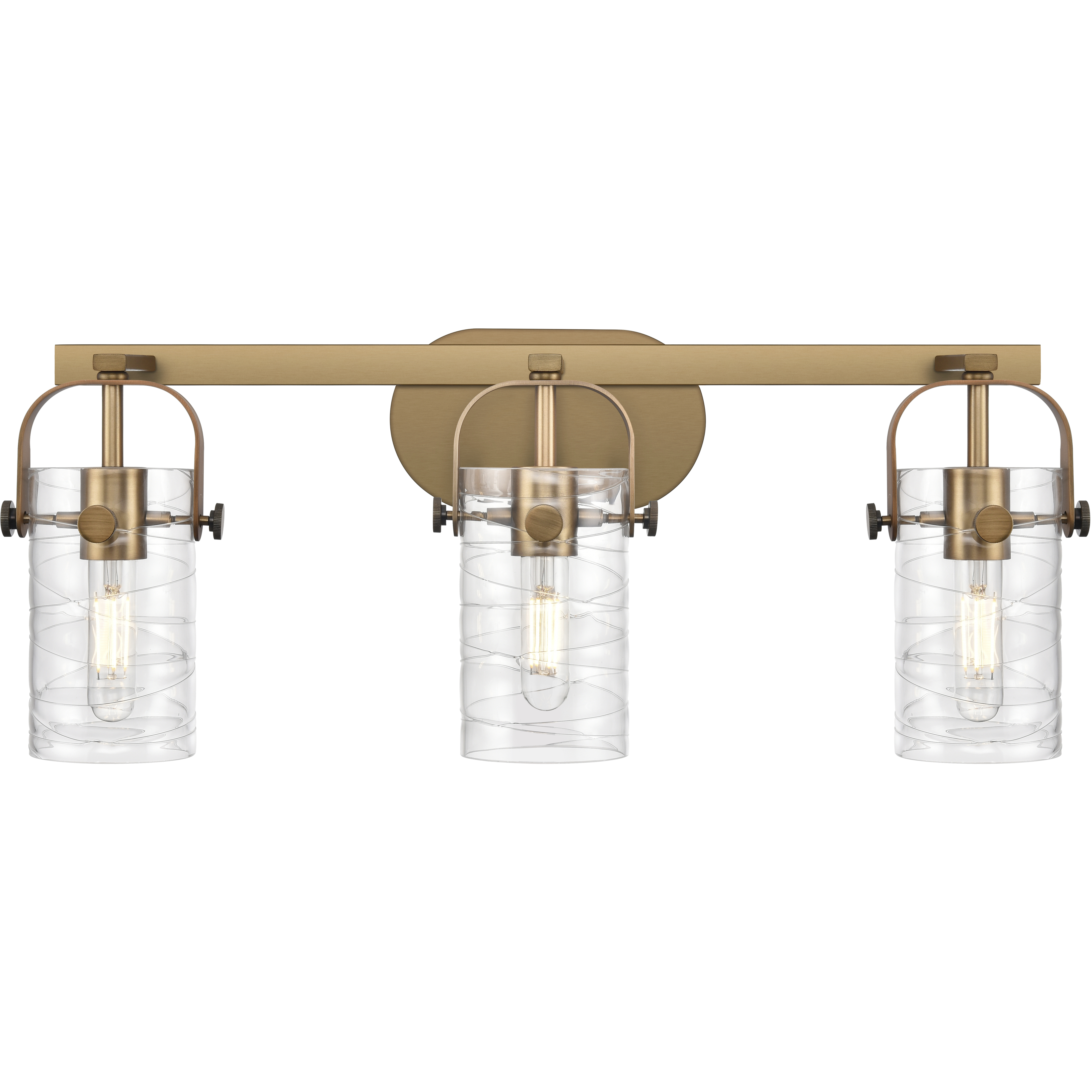 Pilaster II Cylinder 3 Light 24.88 inch Brushed Brass Bath Vanity Light Wall Light in Deco Swirl Glass