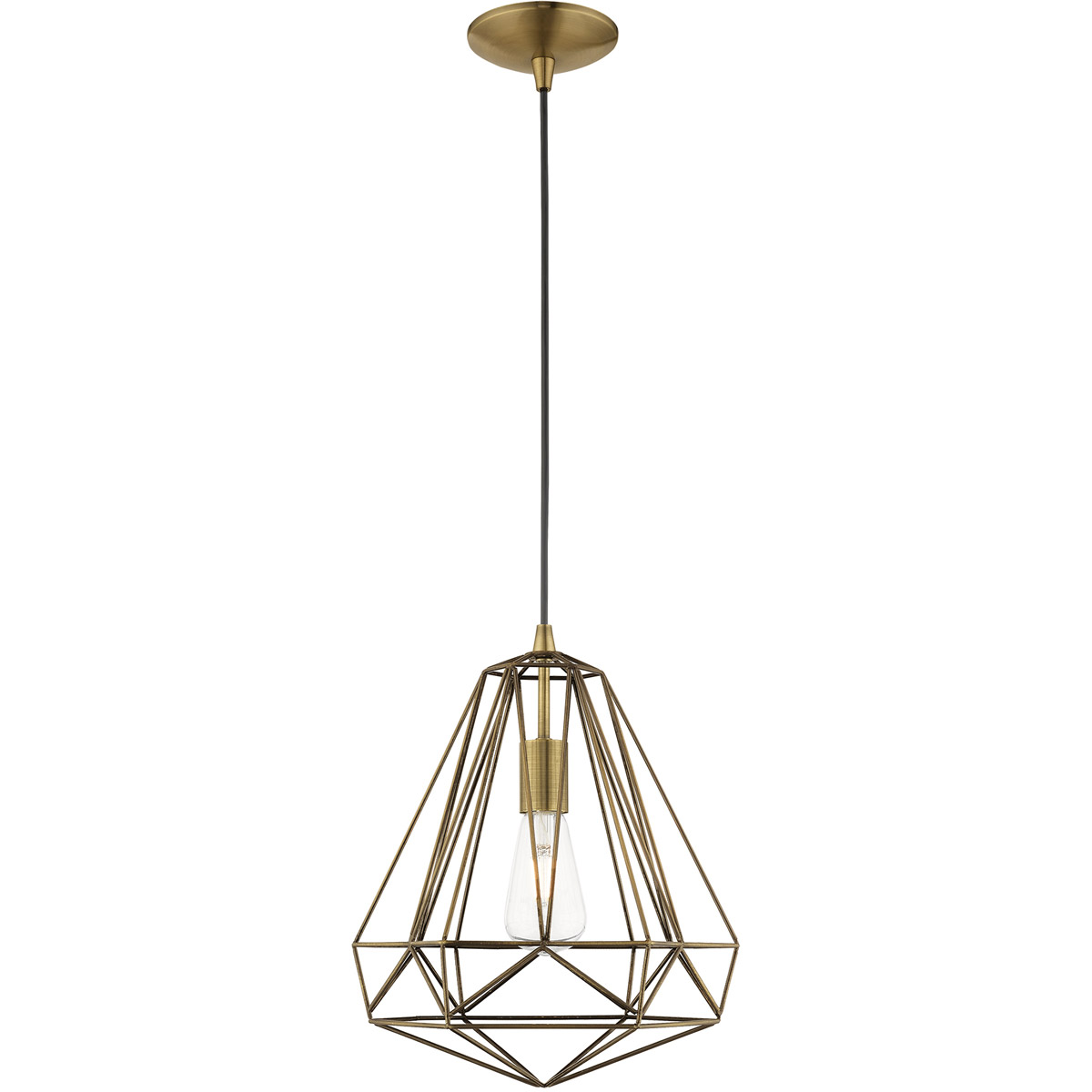 Geometric 1 Light 12.25 inch Antique Brass Mini Pendant Ceiling Light