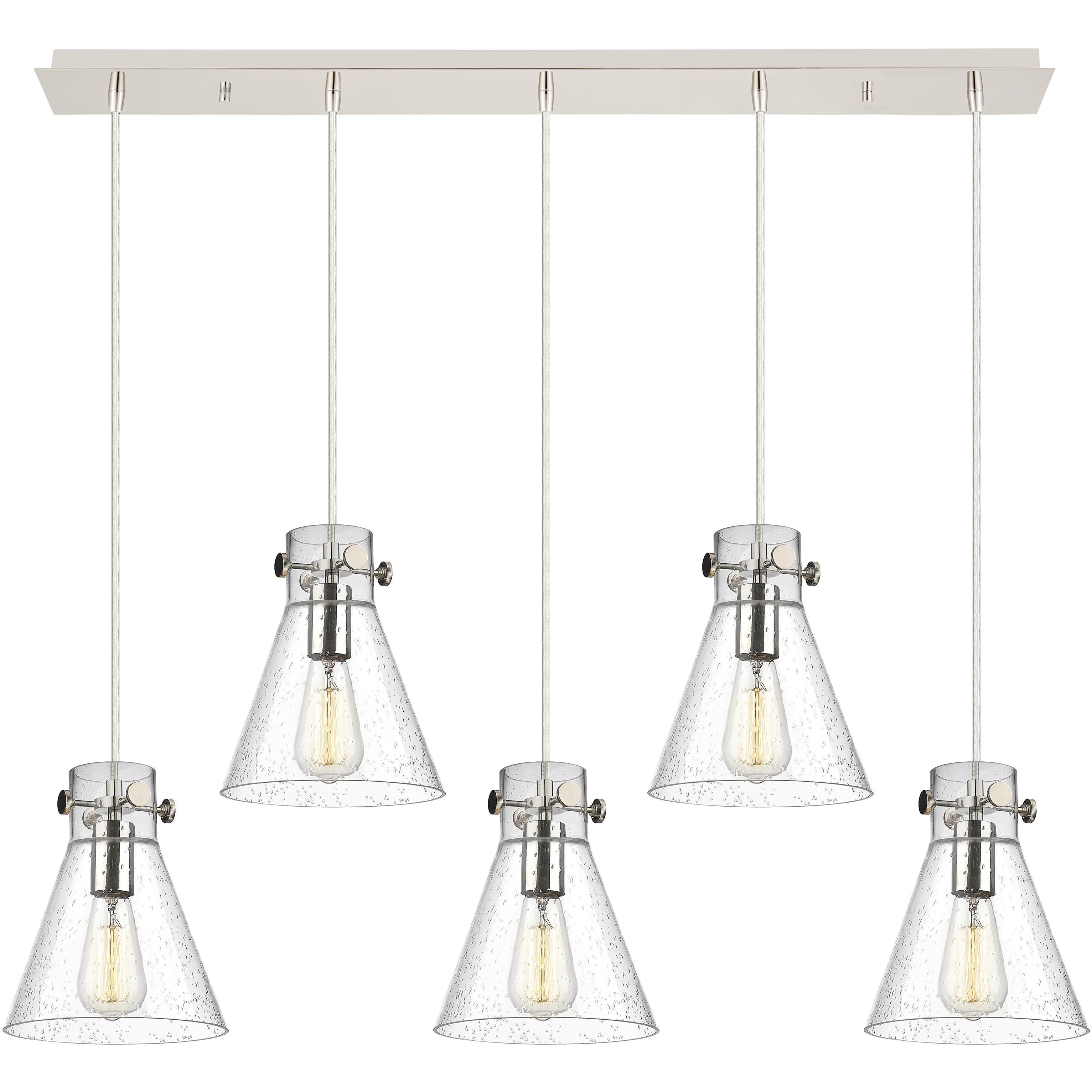 Newton Cone 5 Light 39.75 inch Polished Nickel Linear Pendant Ceiling Light in Seedy Glass