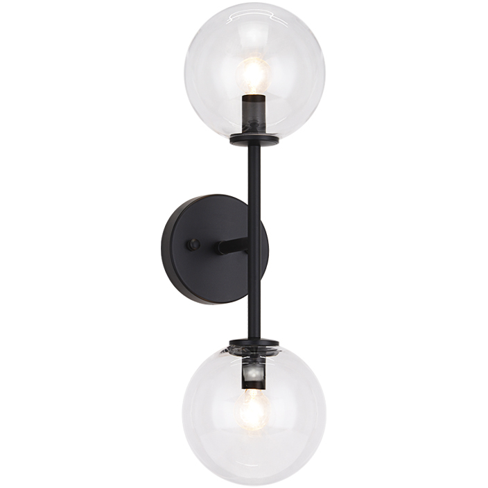 Novo 2 Light 5.88 inch Black Wall Sconce Wall Light in Black and Clear
