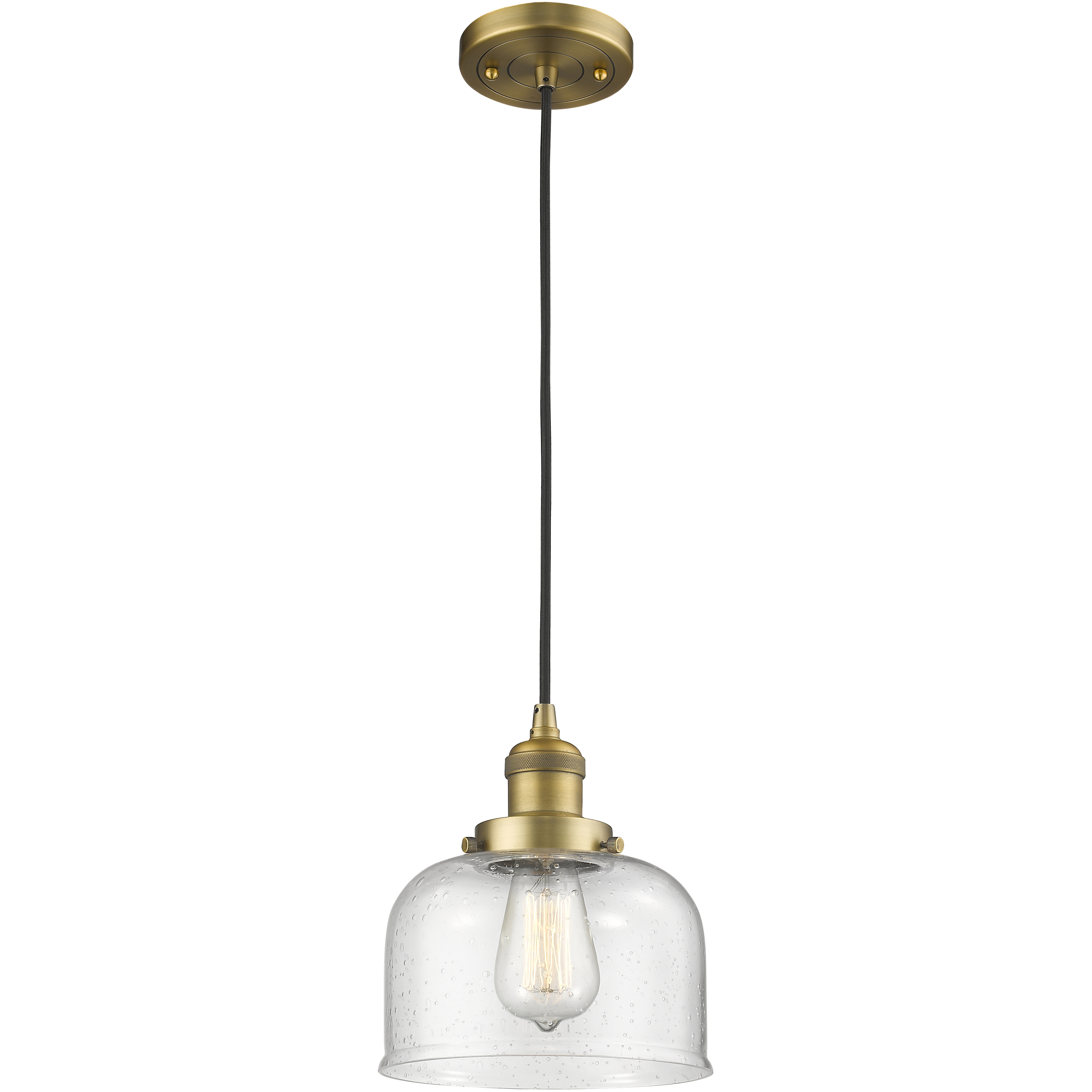 Franklin Restoration Bell 1 Light 8 inch Brushed Brass Mini Pendant Ceiling Light in Incandescent, Seedy, Franklin Restoration