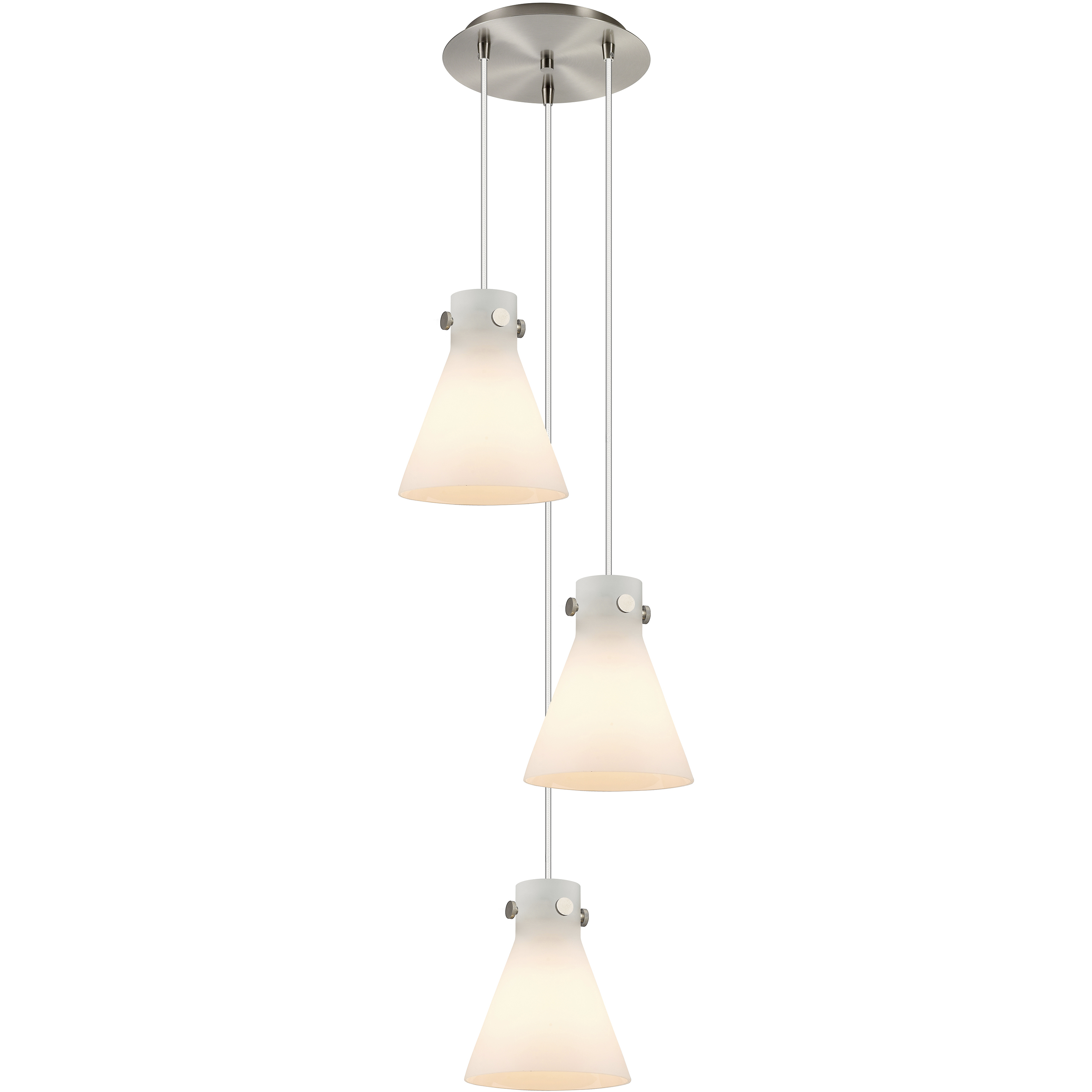 Newton Cone 3 Light 15.5 inch Brushed Satin Nickel Multi Pendant Ceiling Light in White Glass