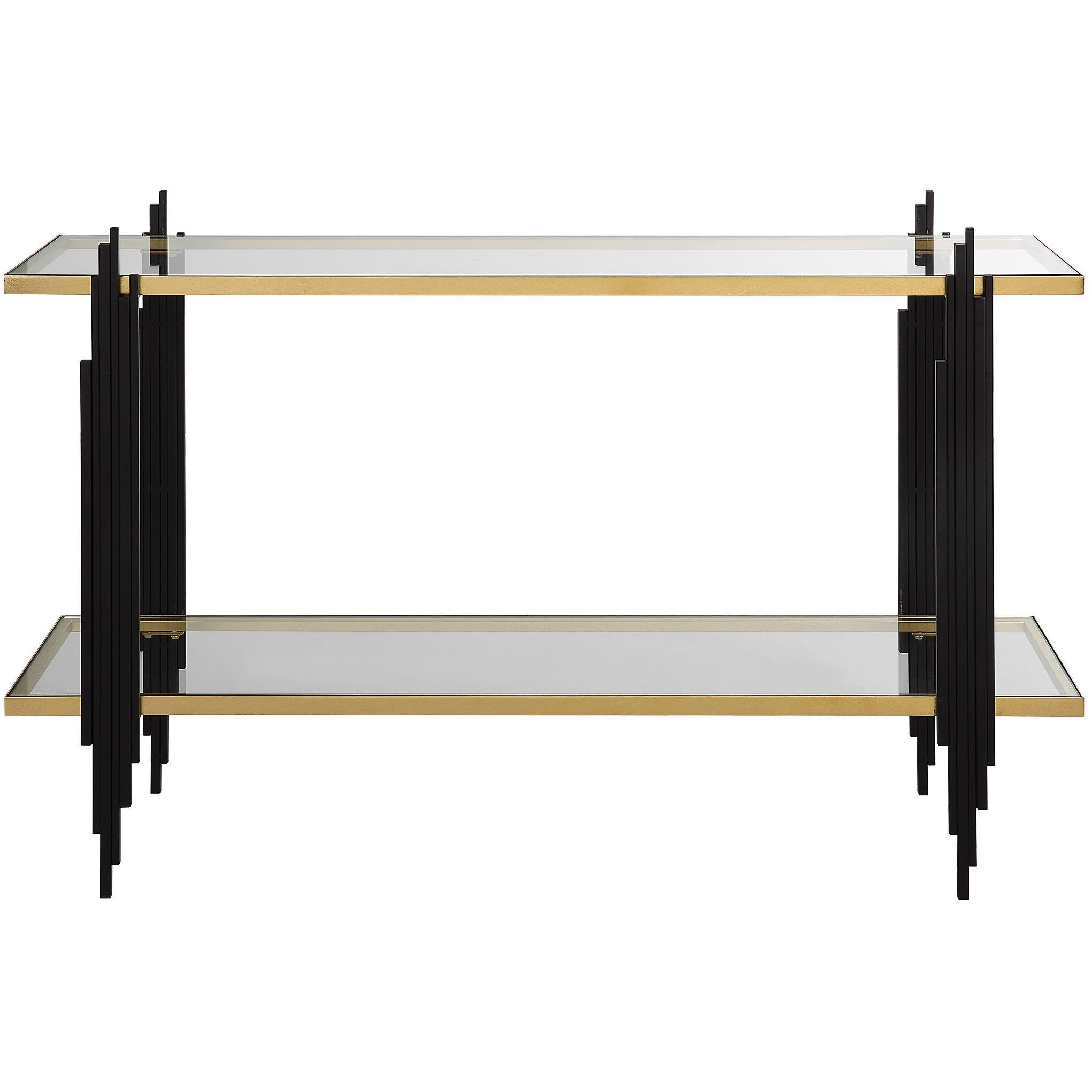 Empire 52 inch Gold Leaf and Matte Black with Clear Glass Console Table