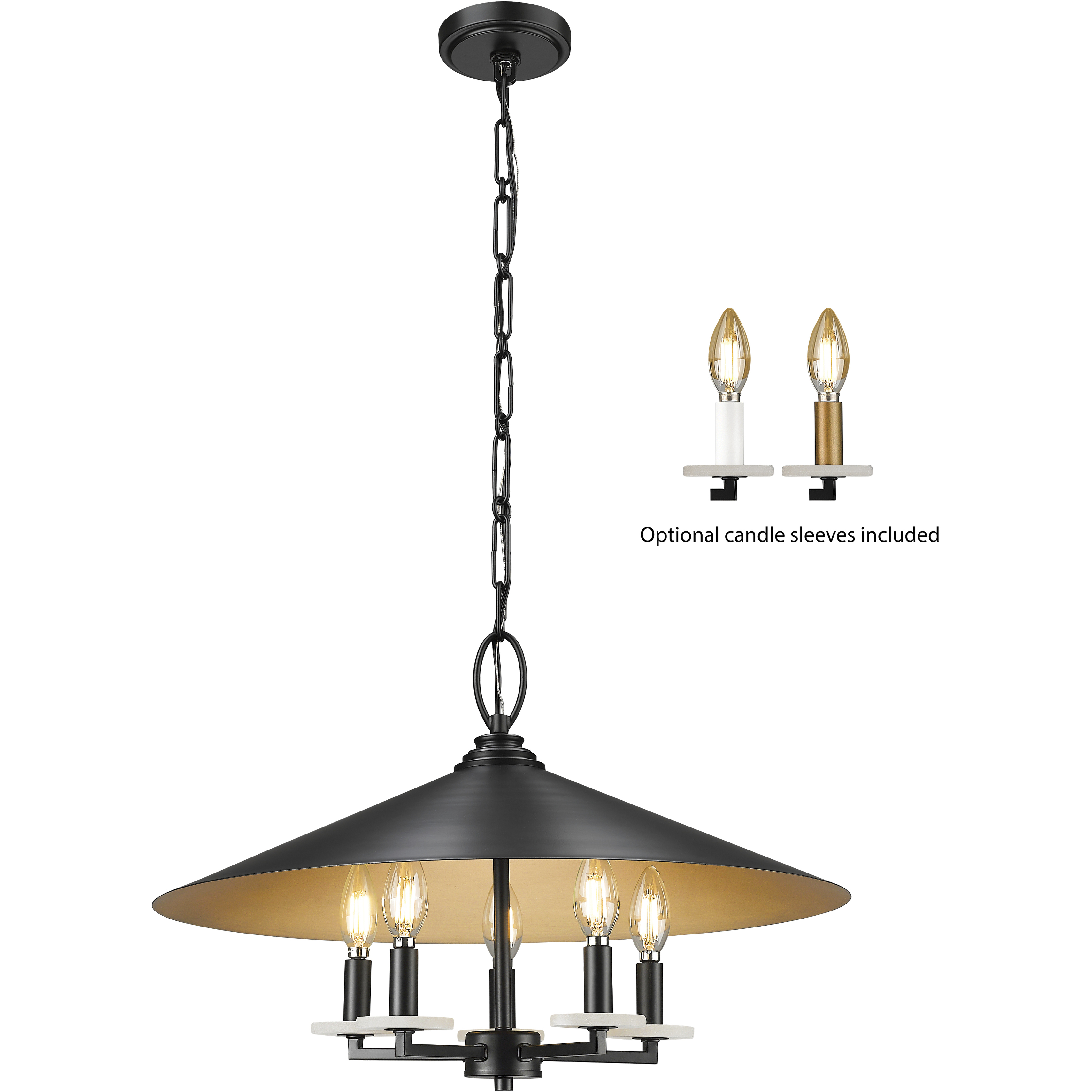 Rialto 5 Light 22 inch Matte Black Pendant Ceiling Light in Matte Black Outer,  Signature Rubbed Brass Inner