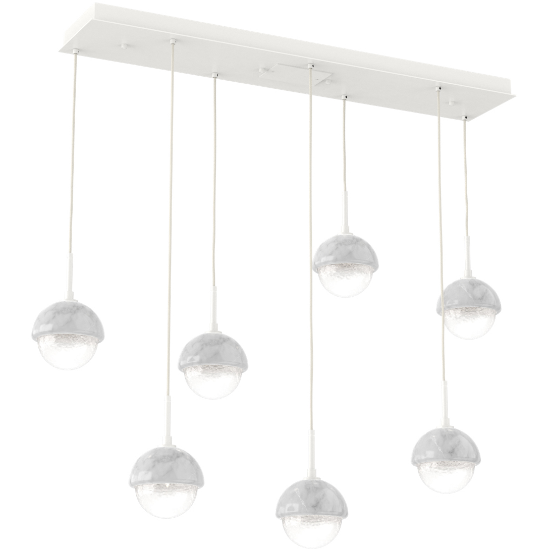 Cabochon Linear Multi-Pendant Ceiling Light in White Linen, 2700K LED, Salt White with White Marble