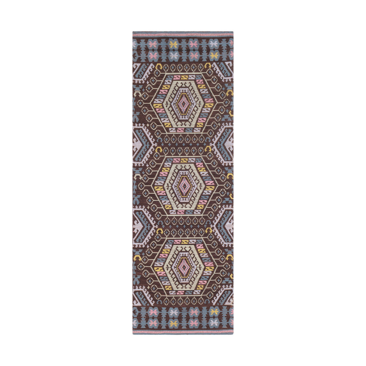 Sajal 96 X 30 inch Dark Brown/Mint/Pale Blue/Denim/Bright Yellow Indoor Area Rug, Runner