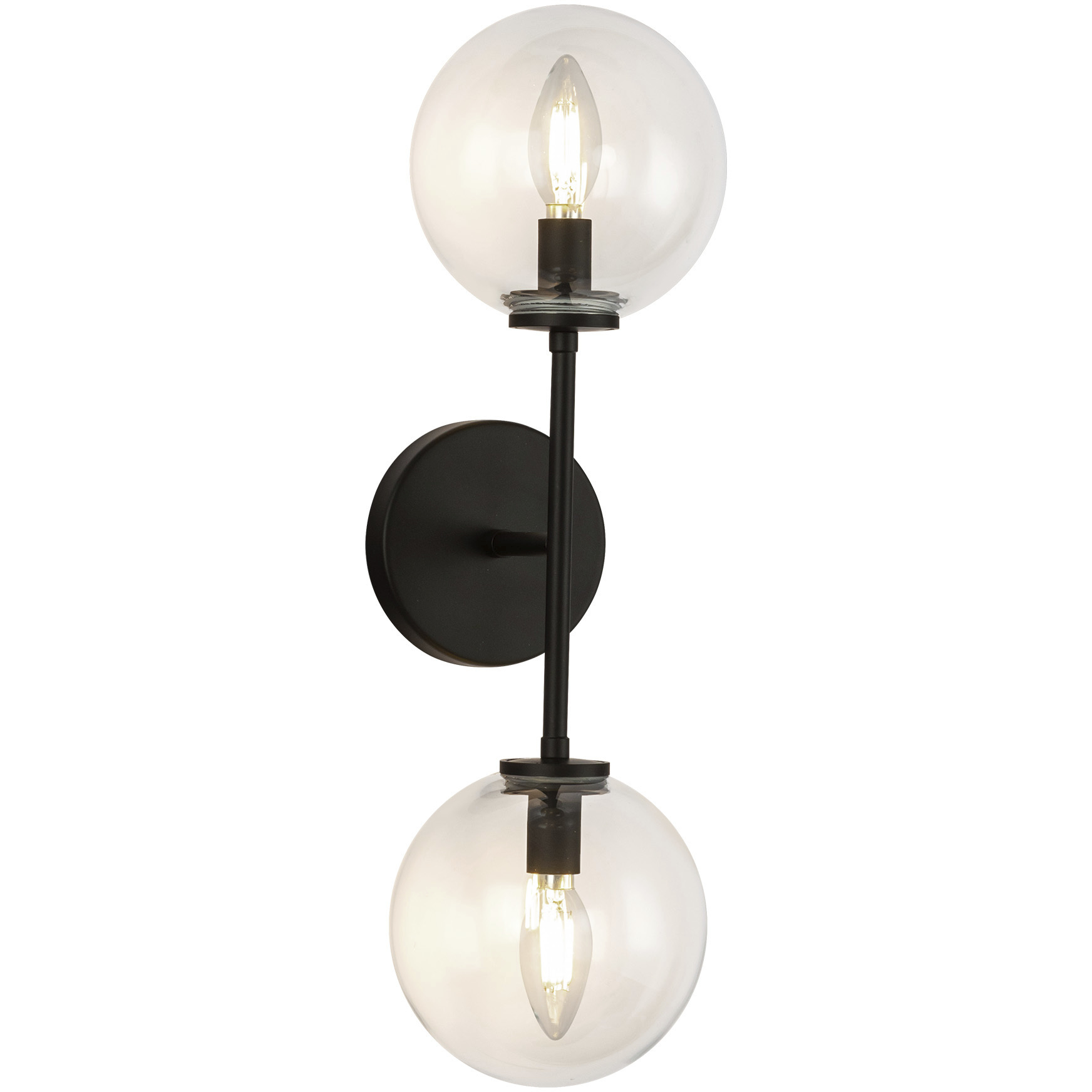 Alora Mood Cassia 2 Light 6 inch Matte Black Wall/Vanity Light Wall Light in Clear Glass