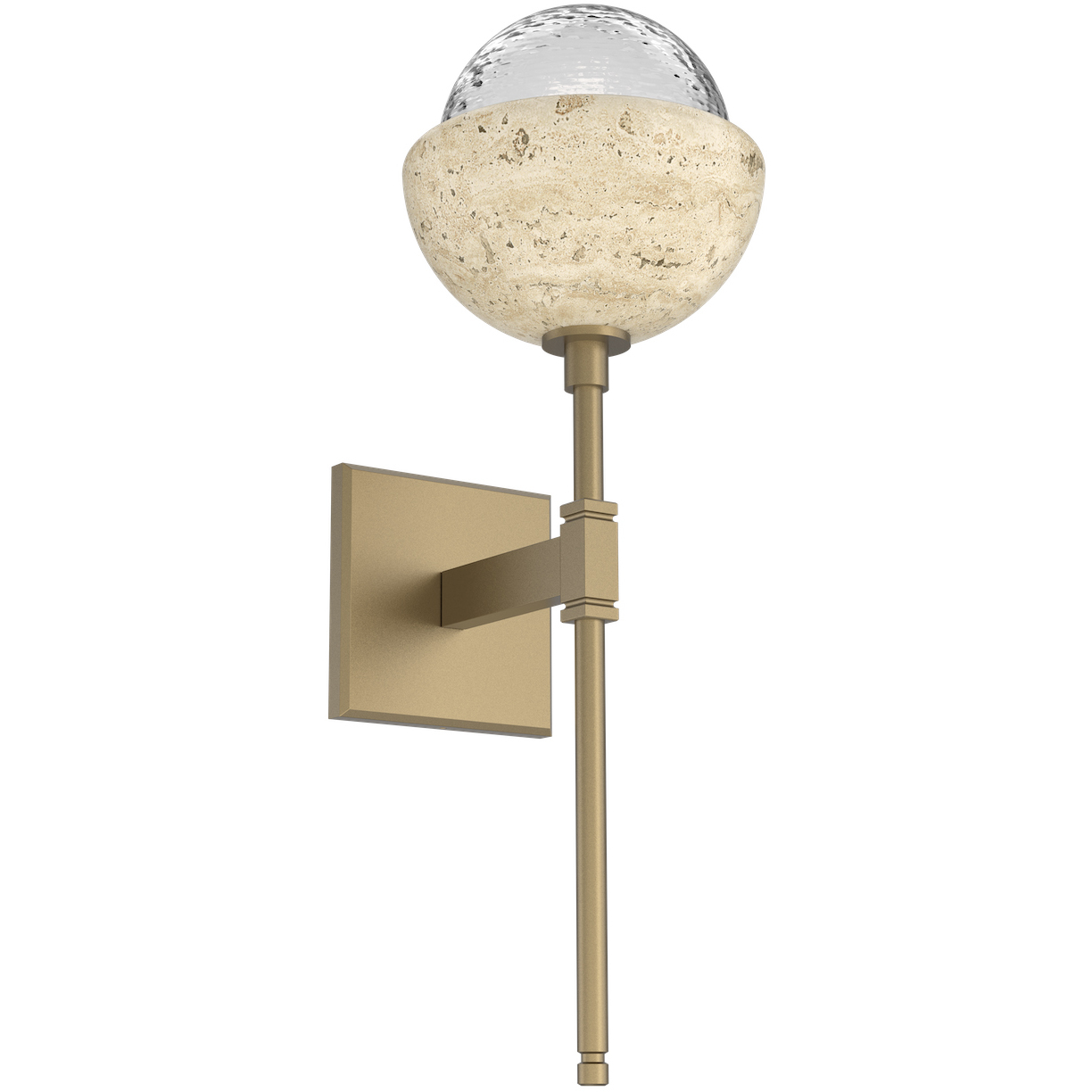 Cabochon LED 7.7 inch Gilded Brass with Travertine Stone Sconce Wall Light in Clear, 2700K LED, Belvedere