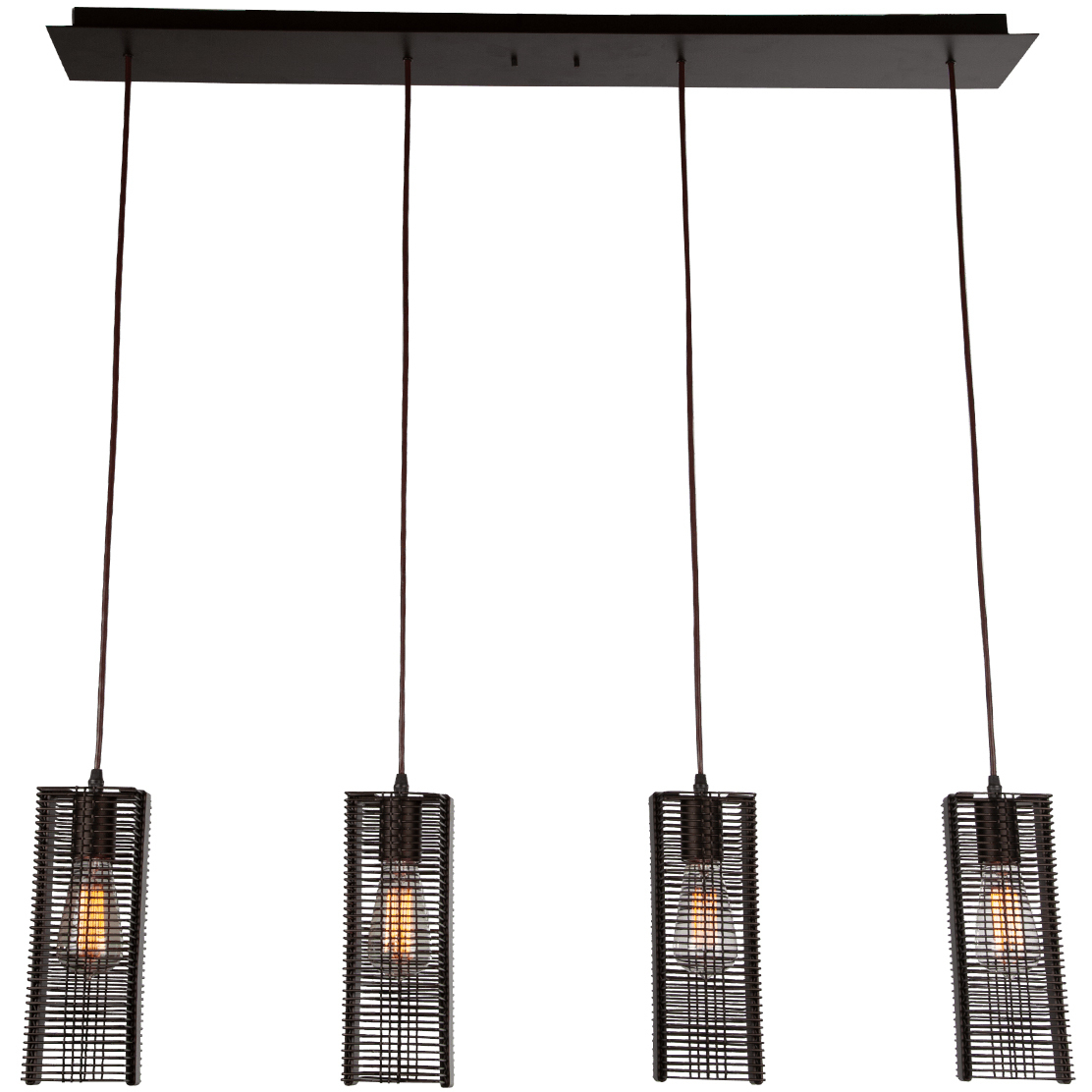 Downtown Mesh Classic Silver Linear Multi-Pendant Ceiling Light in Adjustable Cord, Exposed Bulb, E26 Incandescent