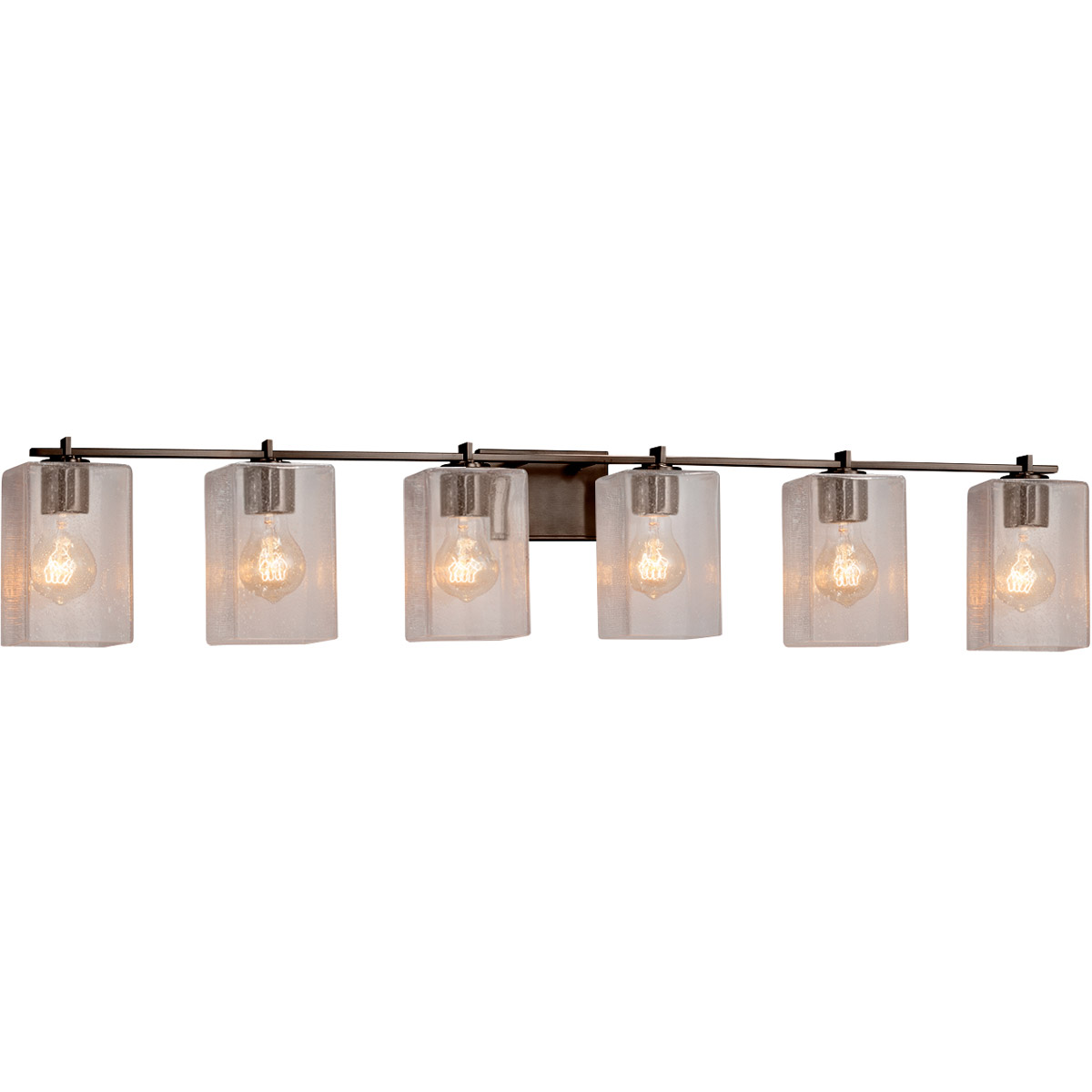 Fusion 6 Light 54 inch Dark Bronze Bath Bar Wall Light in Square with Flat Rim, Incandescent, Seeded Fusion