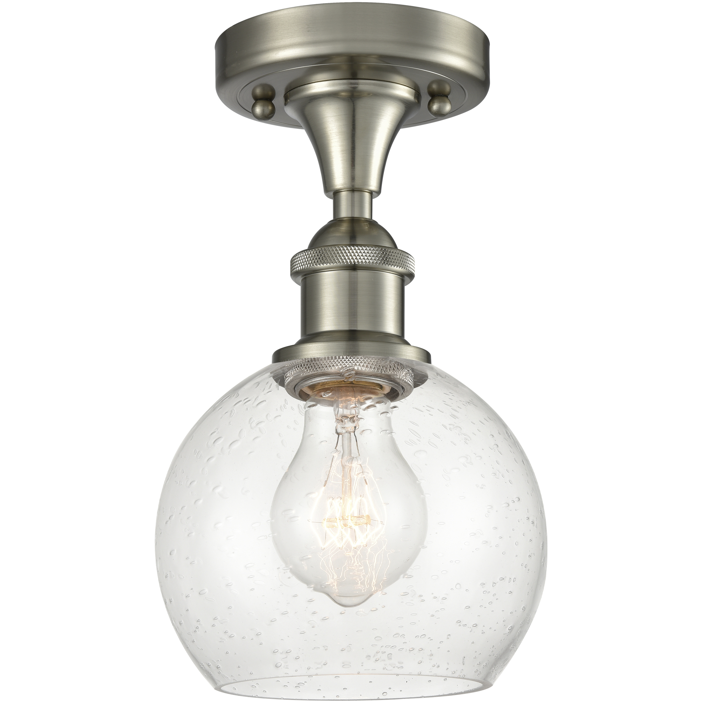 Edison Athens 1 Light 6 inch Brushed Satin Nickel Semi-Flush Mount Ceiling Light in Seedy Glass