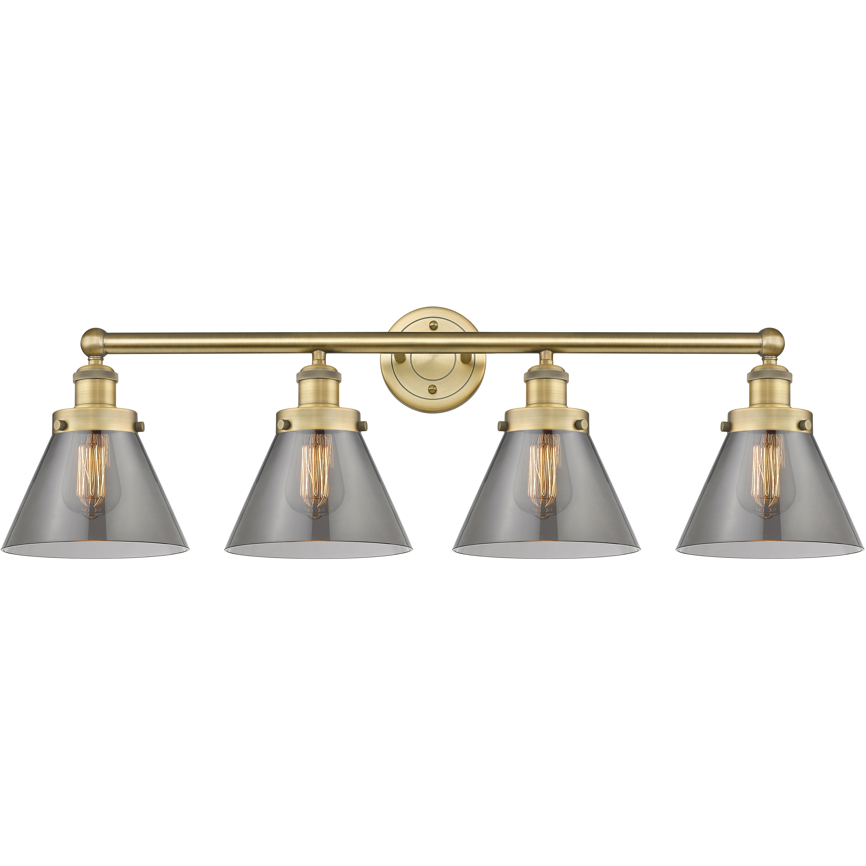 Cone 4 Light 34.75 inch Brushed Brass Bath Vanity Light Wall Light in Plated Smoke Glass, Large