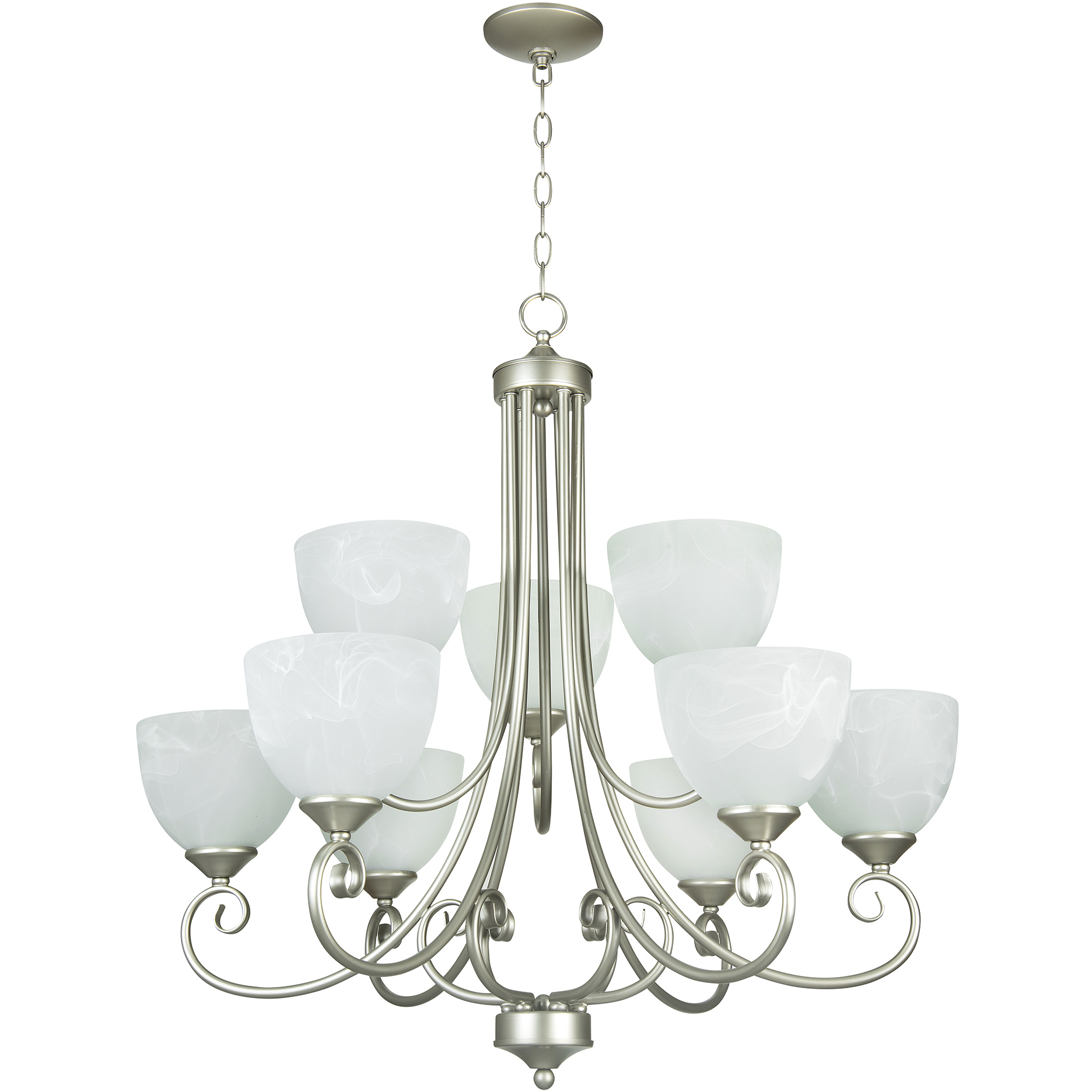 Raleigh 9 Light 31 inch Satin Nickel Chandelier Ceiling Light in Faux Alabaster Glass