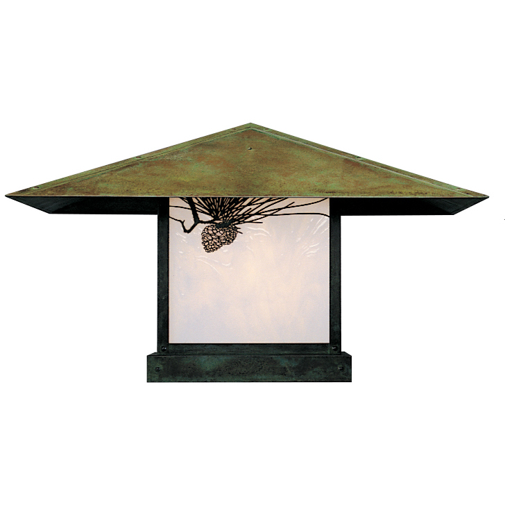 Monterey 1 Light 17 inch Antique Copper Column Mount in Amber Mica, Cloud Lift Overlay
