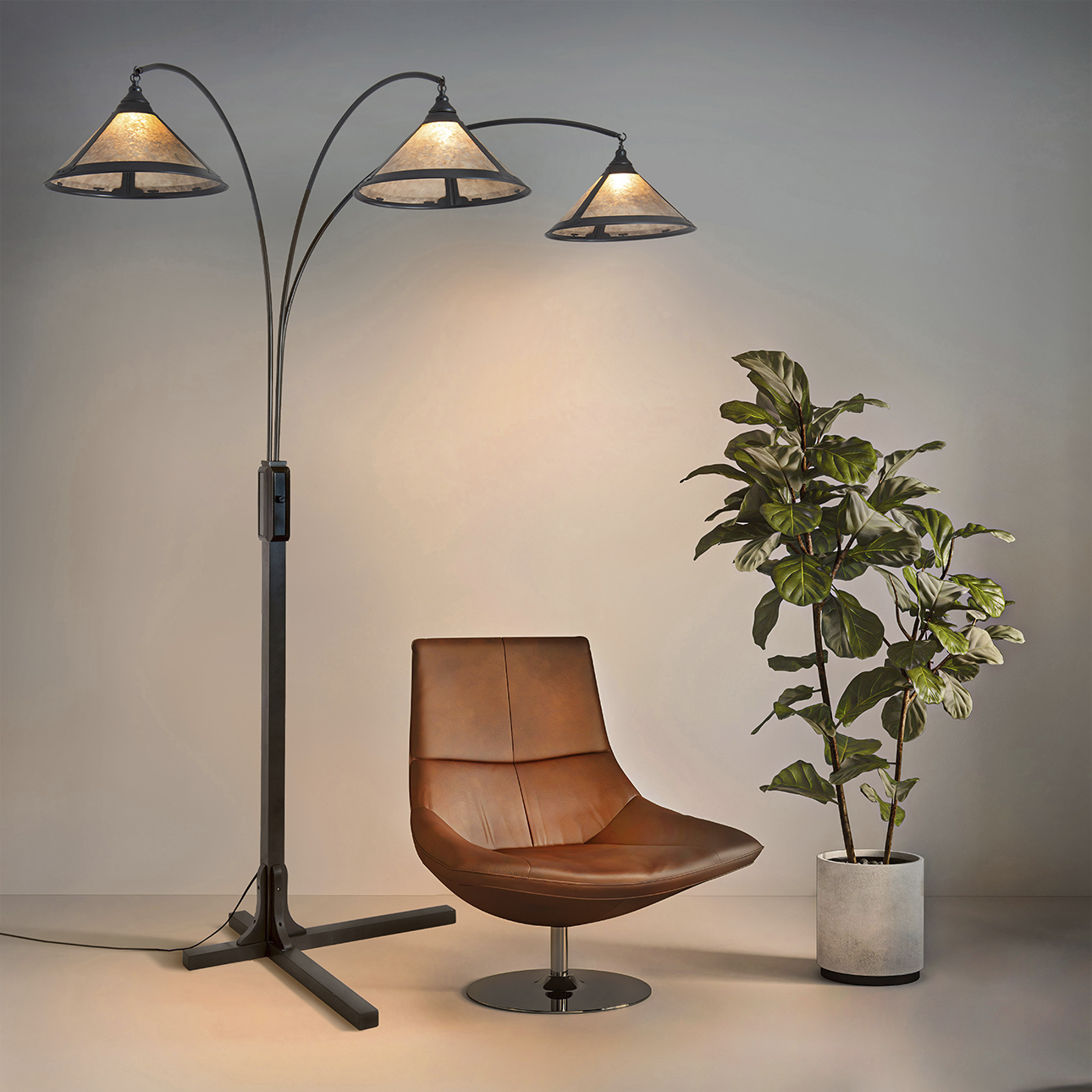 Natural Mica 86 inch 9 watt Gunmetal and Charcoal Gray Arc Floor Lamp Portable Light