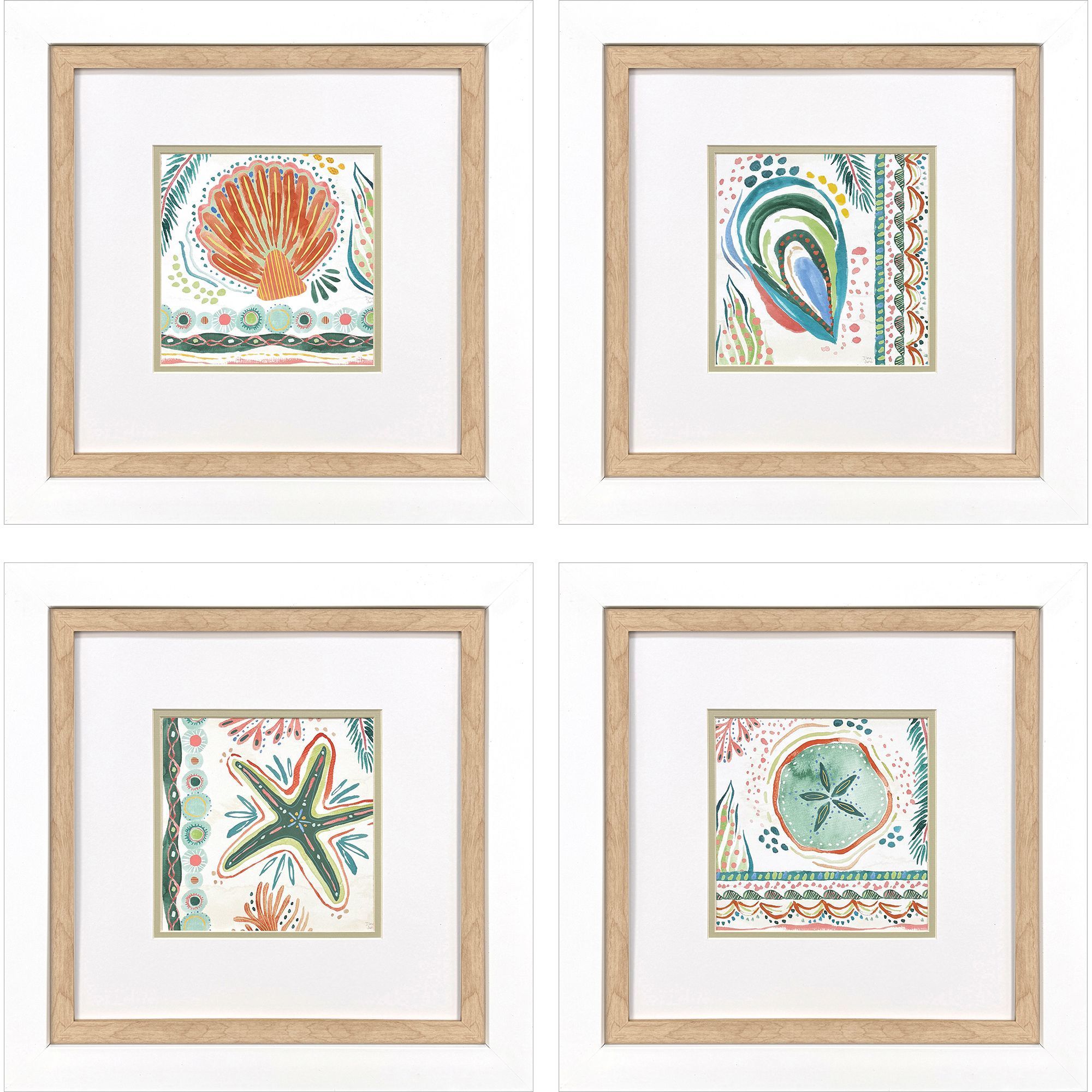 Coastline Green and Orange and Pink and Teal Framed Art, Propac