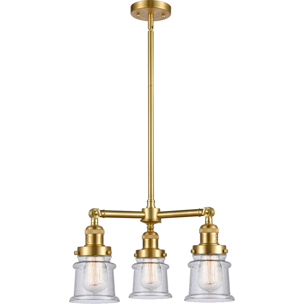 Franklin Restoration Small Canton 3 Light 18 inch Satin Gold Chandelier Ceiling Light in Seedy Glass, Franklin Restoration