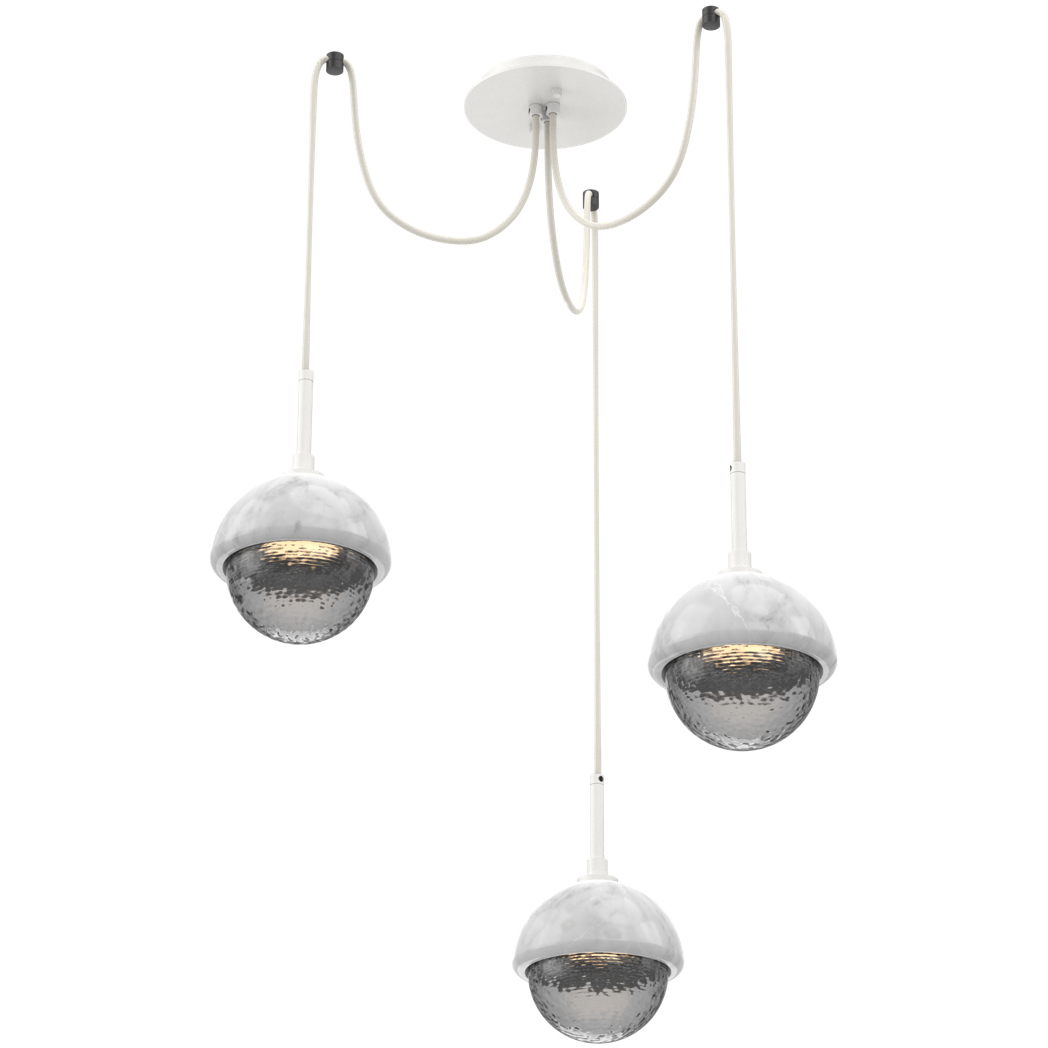 Cabochon LED 14.1 inch Salt White with White Marble Swag Multi-Pendant Ceiling Light in 3000K LED, Smoke
