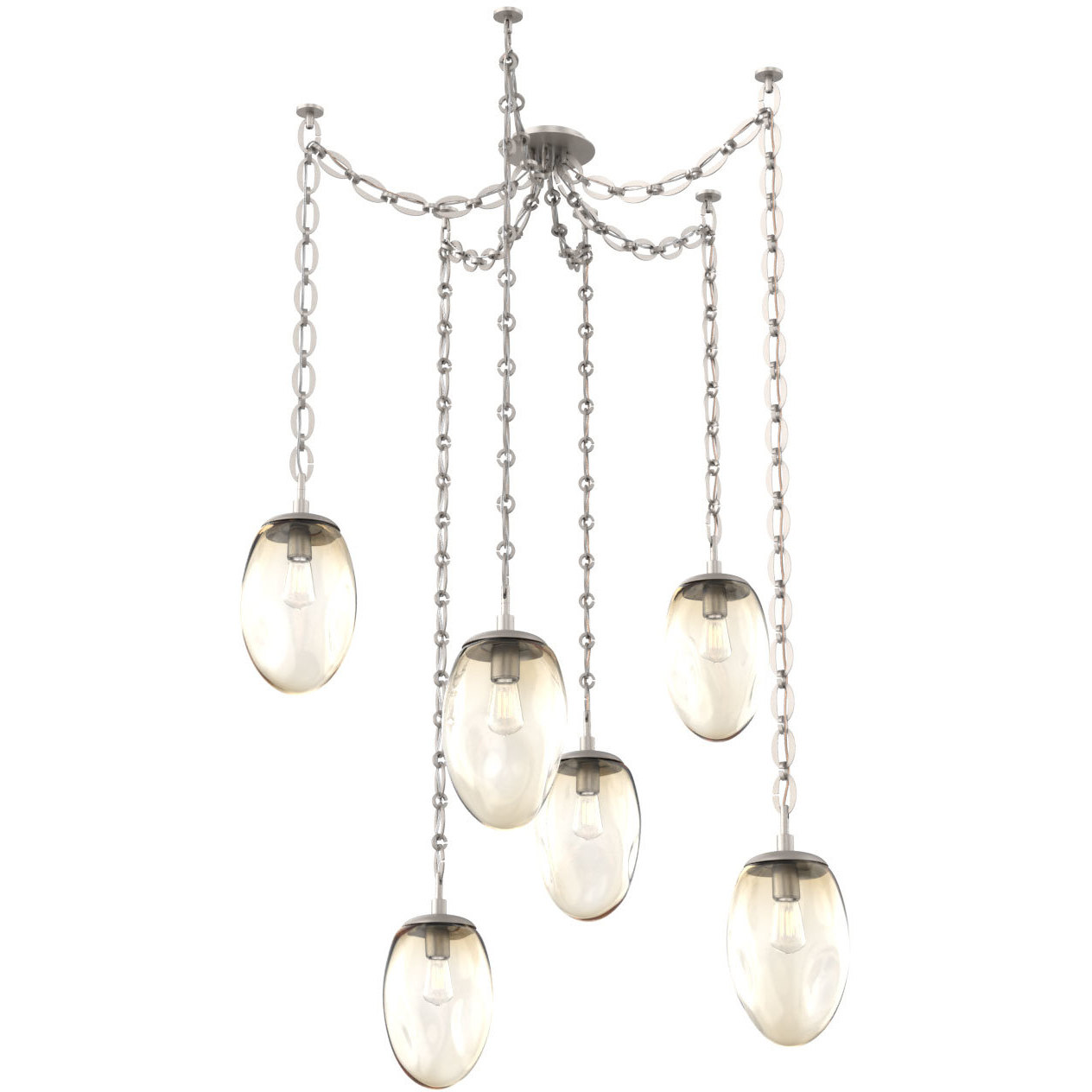 Meteo 6 Light 17 inch Beige Silver Swag Multi-Pendant Ceiling Light in Amber, Oval Chain