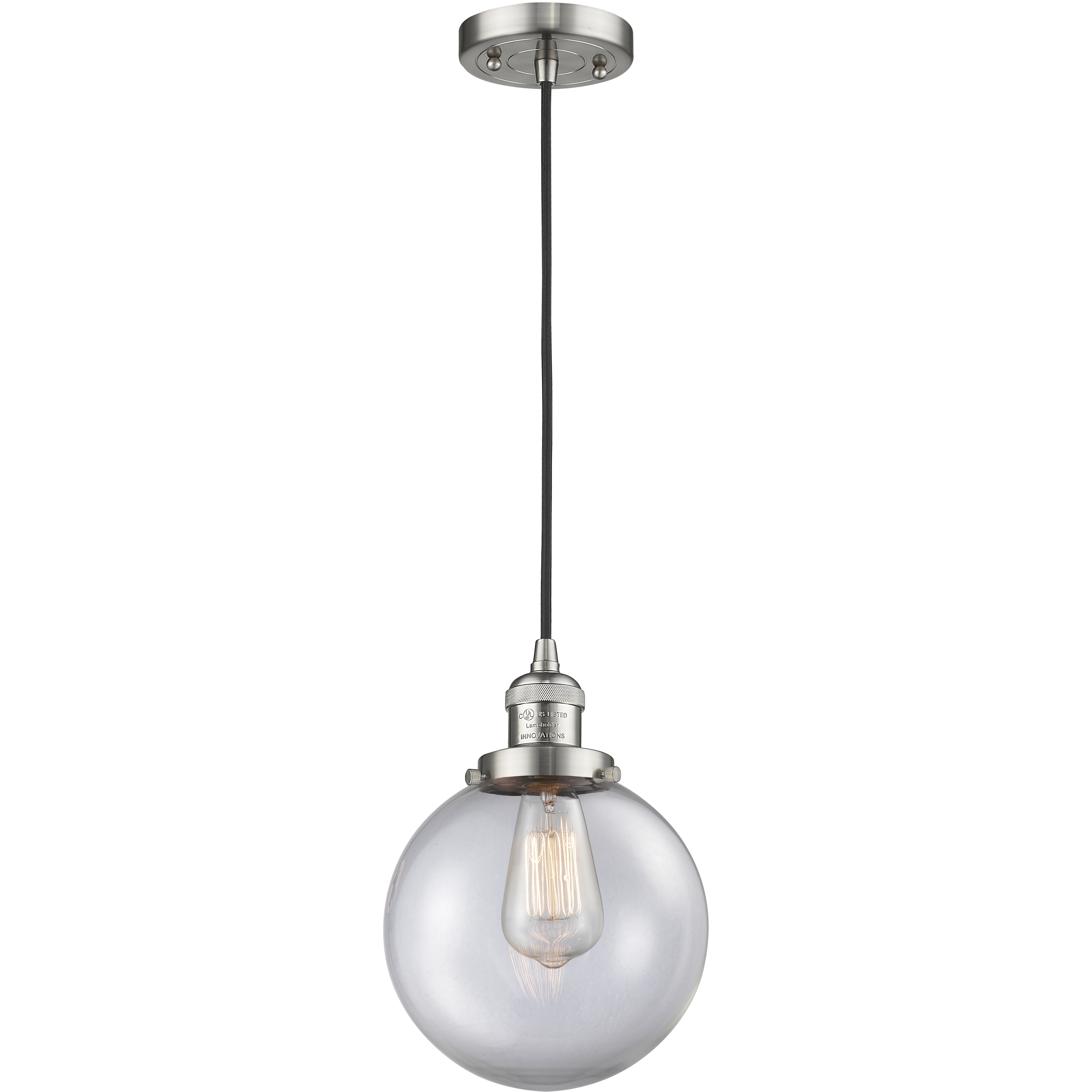 Franklin Restoration Beacon LED 8 inch Brushed Satin Nickel Mini Pendant Ceiling Light in Clear, Franklin Restoration