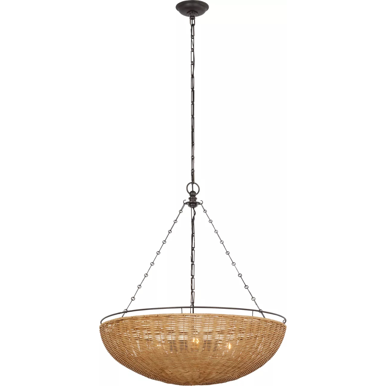 Chapman & Myers Clovis LED 28 inch Aged Iron and Natural Wicker Chandelier Ceiling Light, Medium