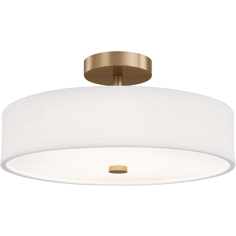 Textile Collection - Genova Family 18 inch Brushed Brass and White Linen Semi-Flush Ceiling Light in 18" D x 18" W x 8.75" H, EVOLV
