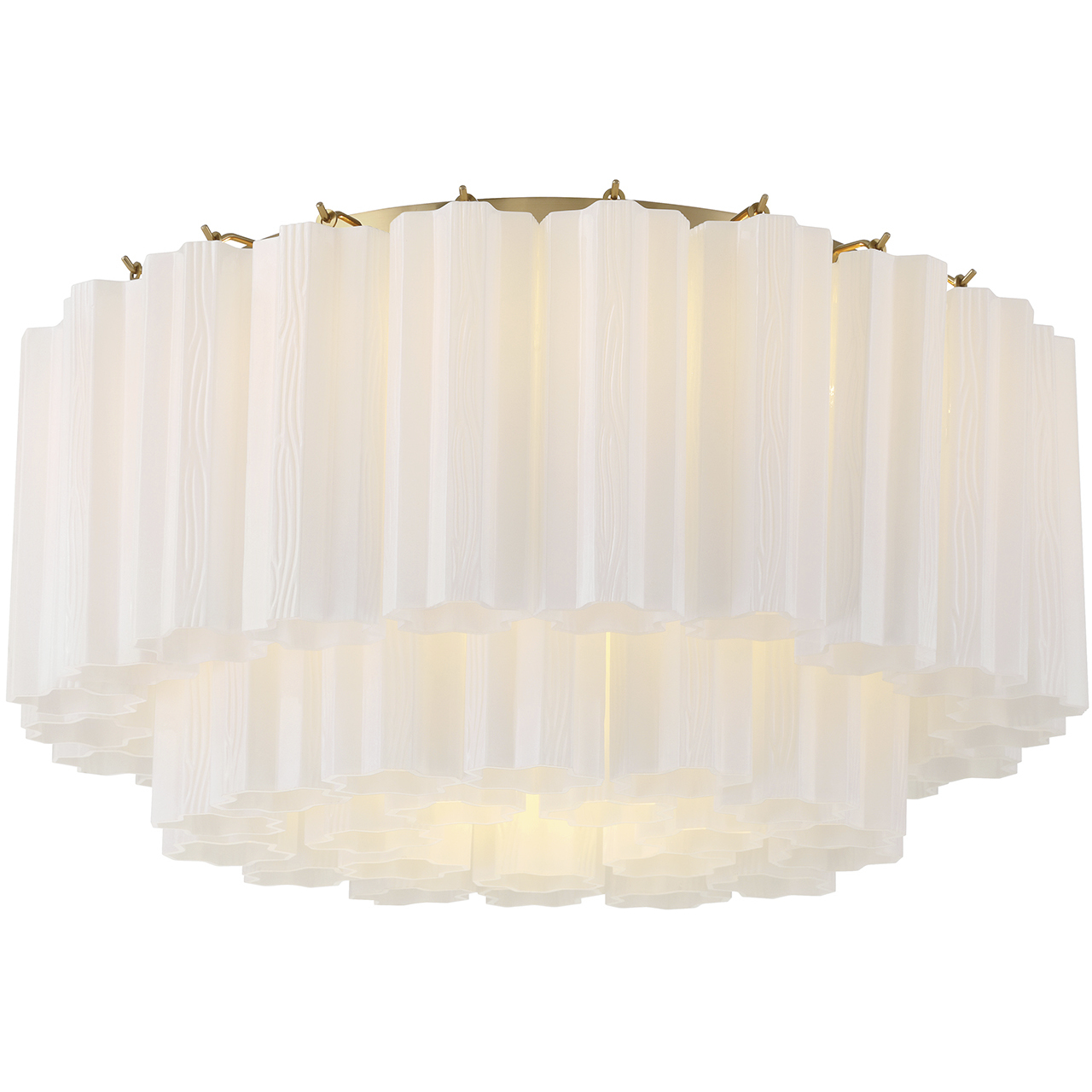 Addis 7 Light 22.25 inch Aged Brass Flush Ceiling Light in Tronchi Glass White
