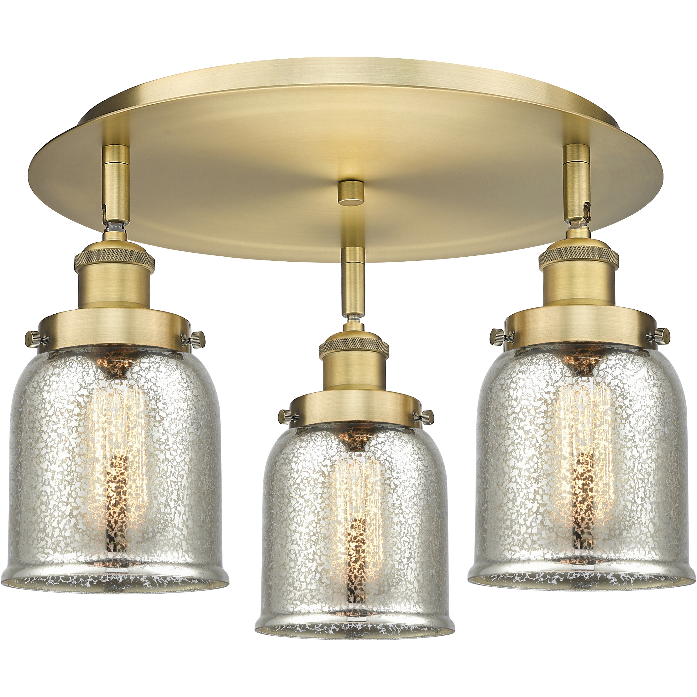 Bell 3 Light 16.75 inch Brushed Brass Flush Mount Ceiling Light in Silver Plated Mercury