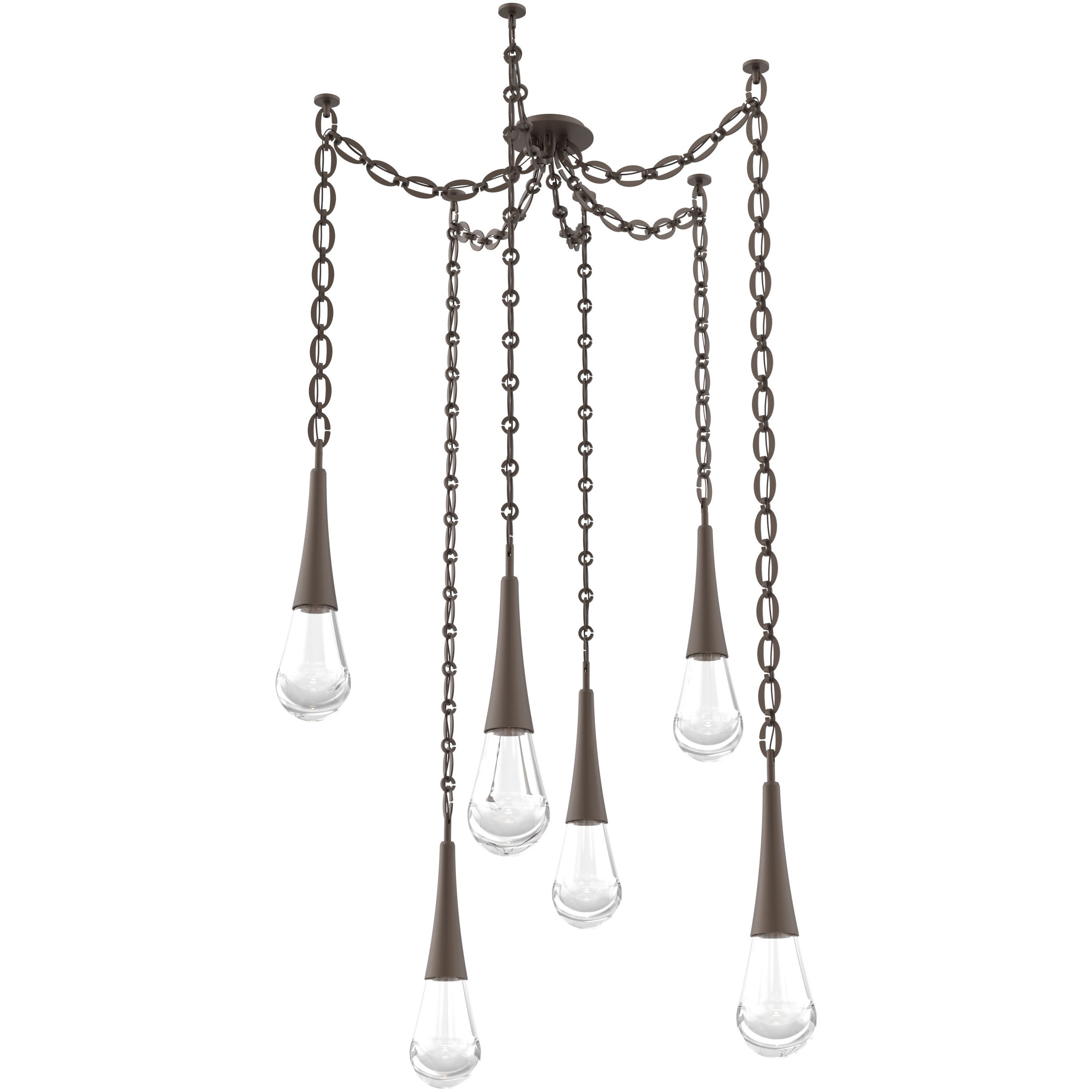 Raindrop LED 13.6 inch Flat Bronze Swag Multi-Pendant Ceiling Light in 3000K LED, Oval Chain