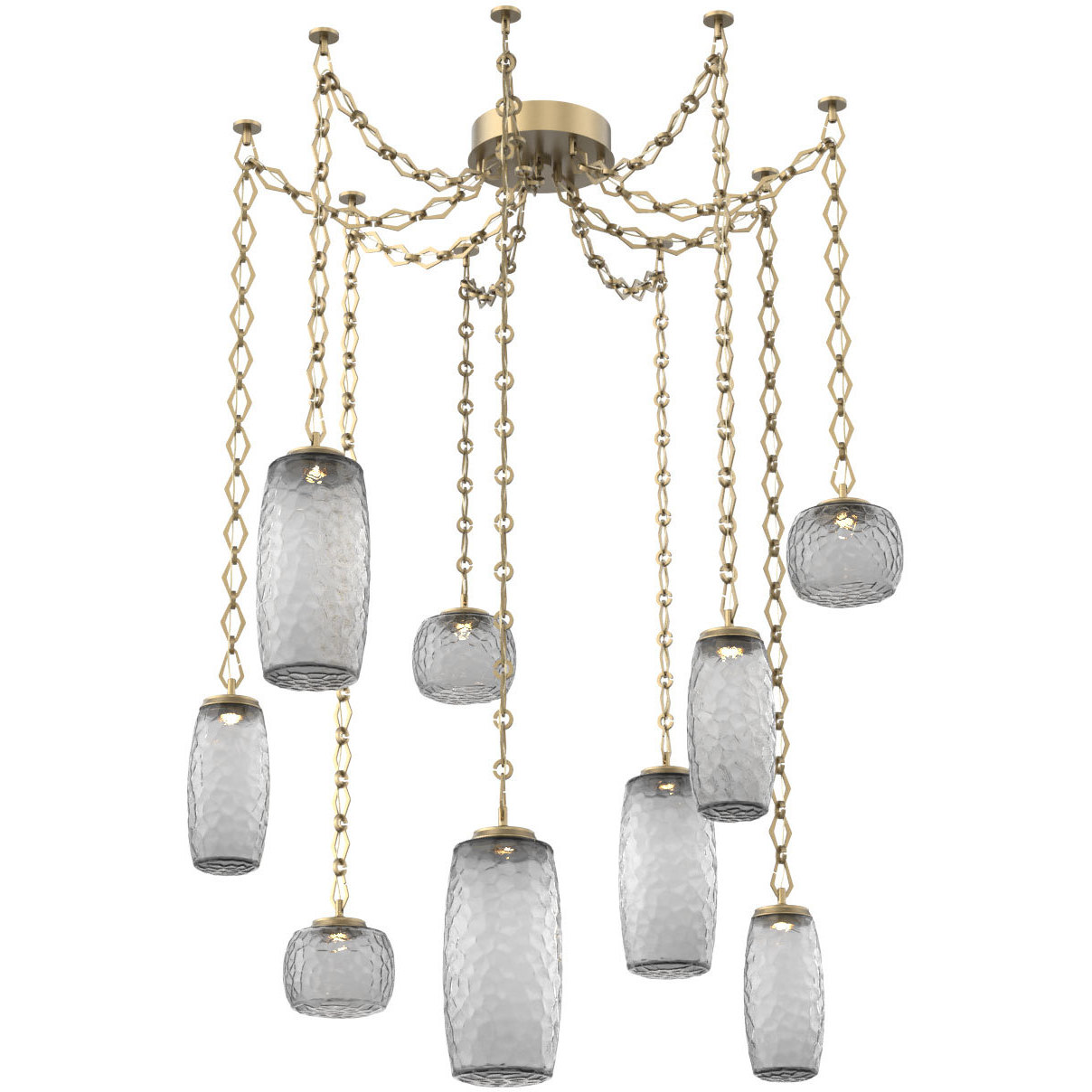 Vessel LED 15.2 inch Gilded Brass Swag Multi-Pendant Ceiling Light in 3000K LED, Smoke, Diamond Chain