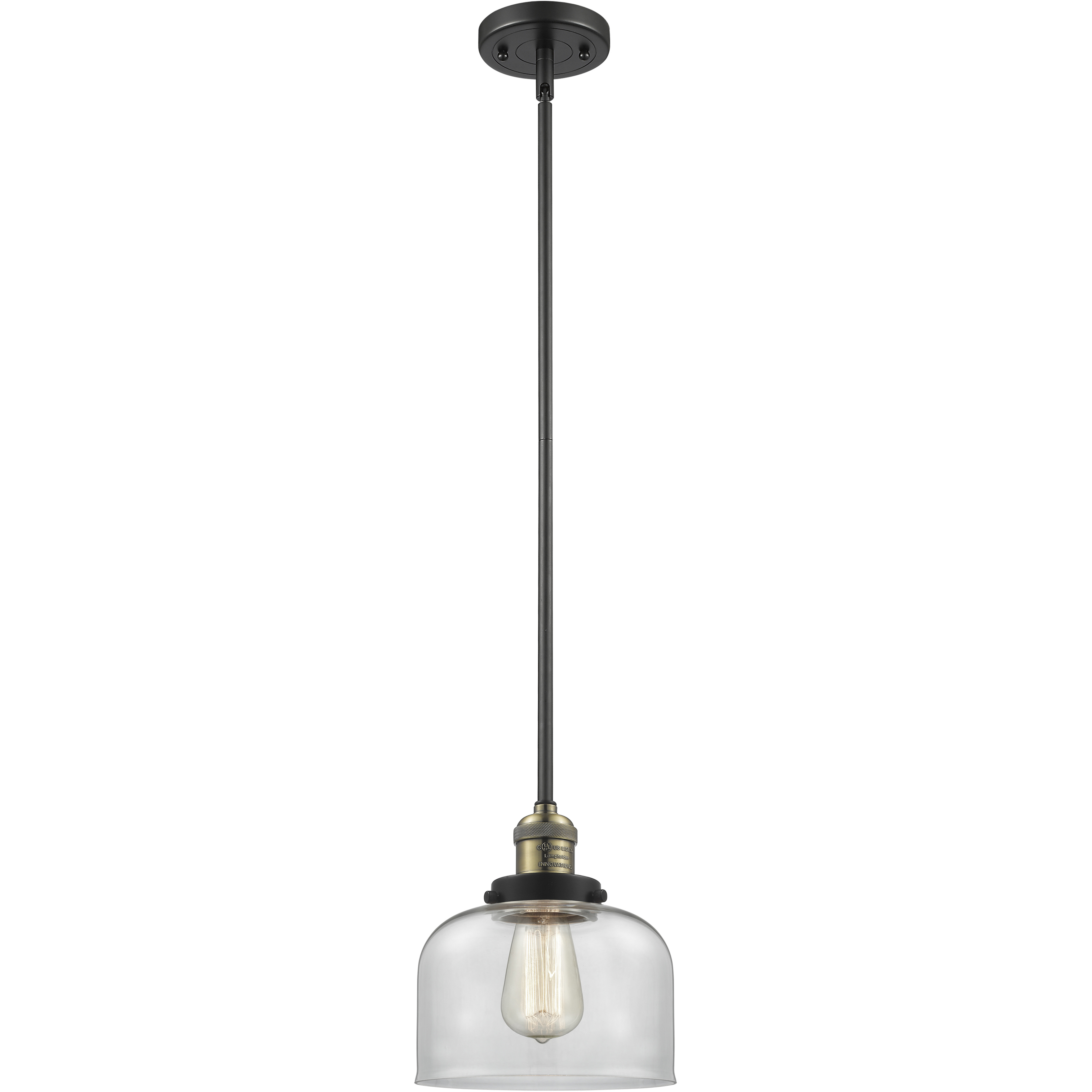 Franklin Restoration Bell 1 Light 8 inch Black Antique Brass Mini Pendant Ceiling Light in Incandescent, Clear, Franklin Restoration