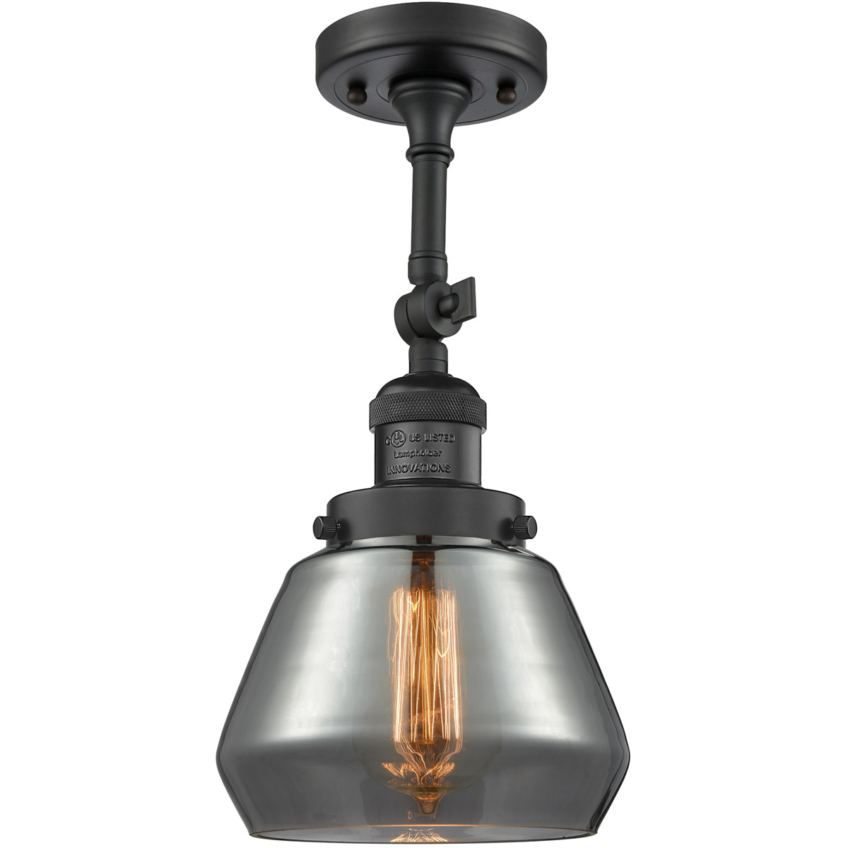 Franklin Restoration Fulton 1 Light 7 inch Matte Black Semi-Flush Mount Ceiling Light in Plated Smoke Glass, Franklin Restoration