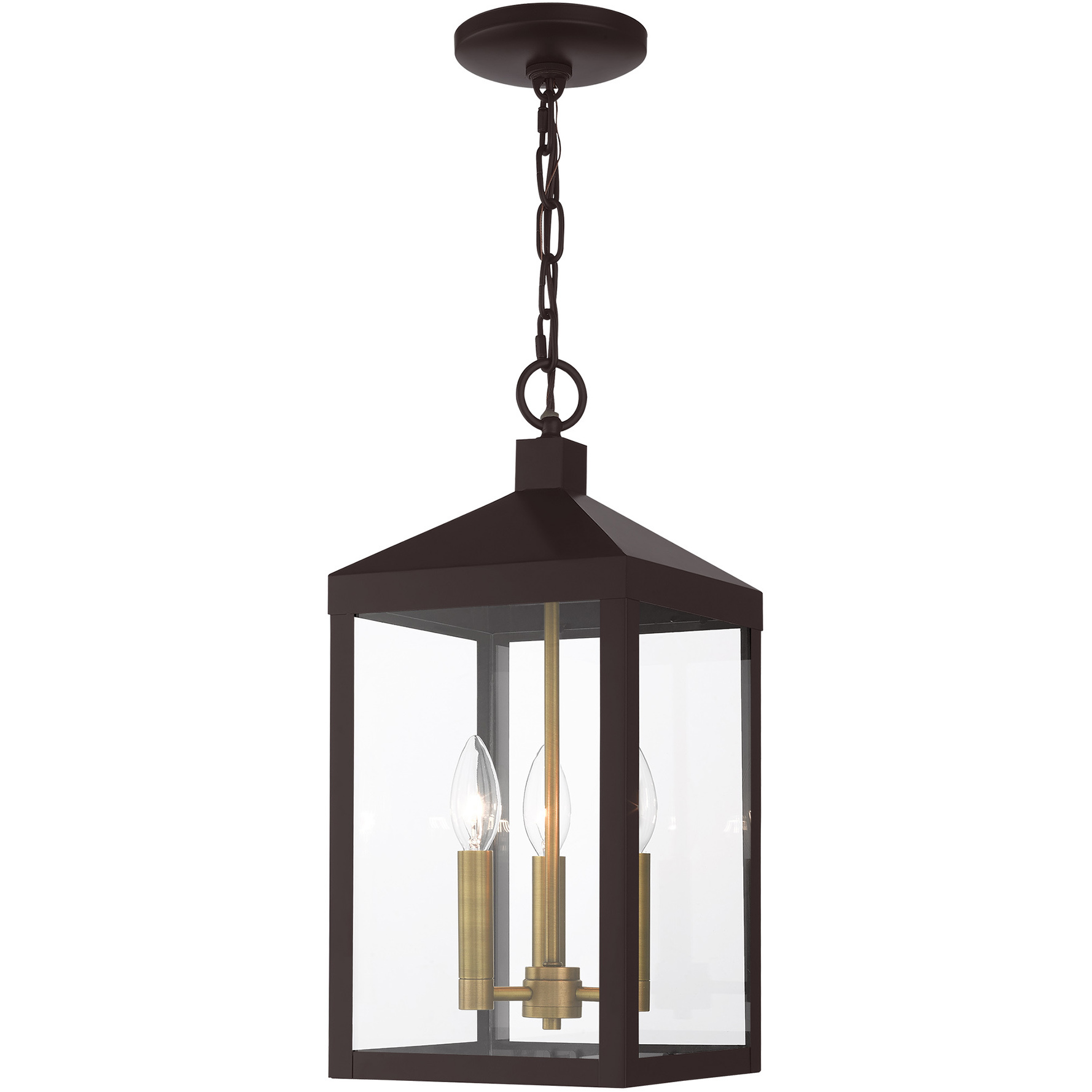 Nyack 3 Light 8.25 inch Bronze with Antique Brass Cluster Medium Outdoor Pendant Lantern in Bronze with Antique Brass Cluser