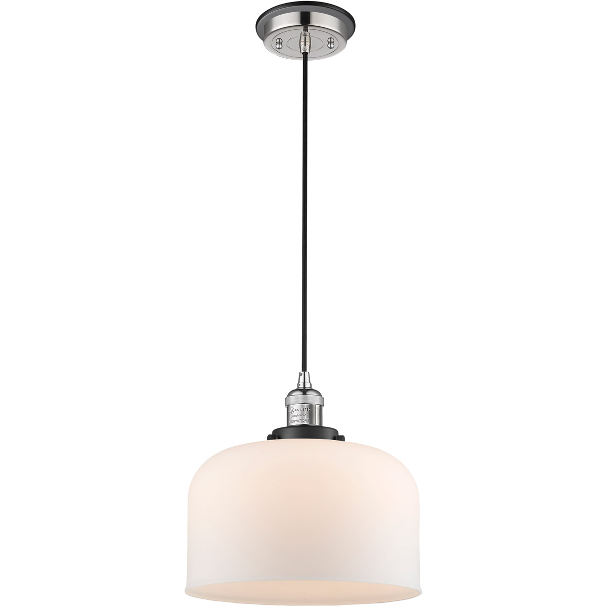 Franklin Restoration X-Large Bell 1 Light 12 inch Polished Nickel/Matte Black Mini Pendant Ceiling Light in Matte White Glass