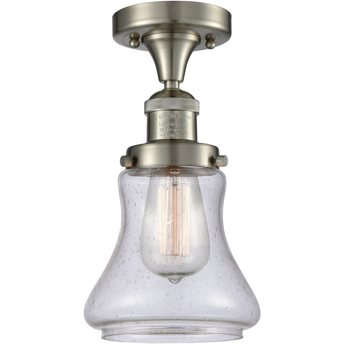 Franklin Restoration Bellmont 1 Light 6 inch Brushed Satin Nickel Semi-Flush Mount Ceiling Light in Seedy Glass, Franklin Restoration