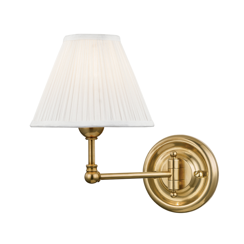 Classic No.1 1 Light 7.5 inch Aged Brass Wall Sconce Wall Light in Off-White Pleated Silk