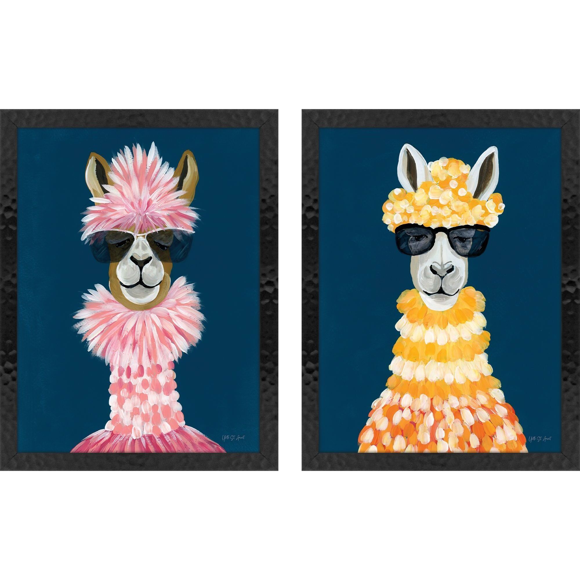 Miami Alpaca / Miami Giraffe / Miami Lion Blue and Pink and Yellow and Orange Framed Art, Propac