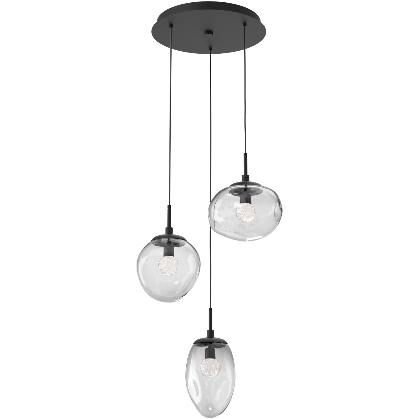 Cosmos LED LED 22.3 inch Matte Black Chandelier Ceiling Light in 3000K LED, Clear Floret Inner with Clear Cosmos Outer, Round Multi-Port