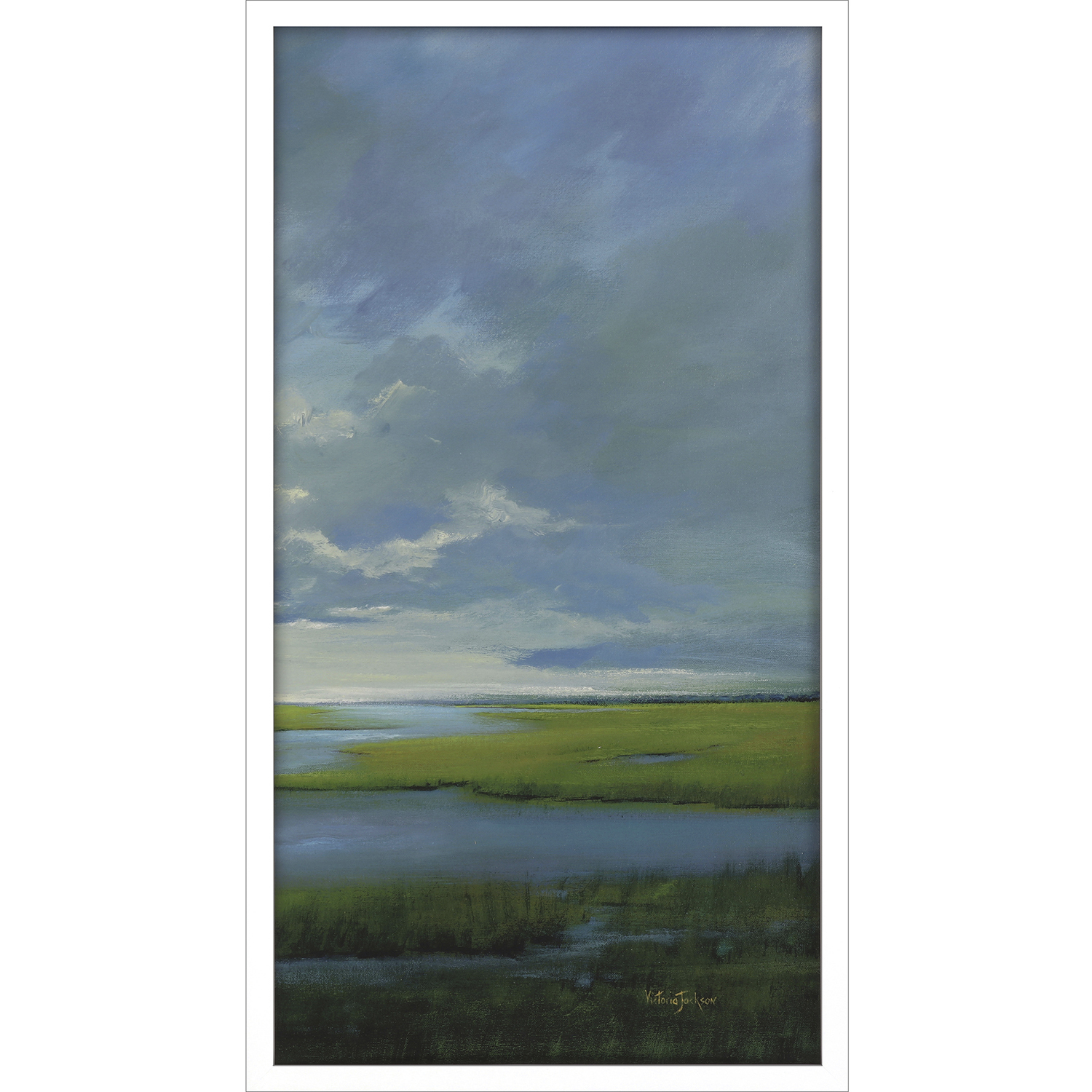 Wetland Blue and Green and White Framed Art