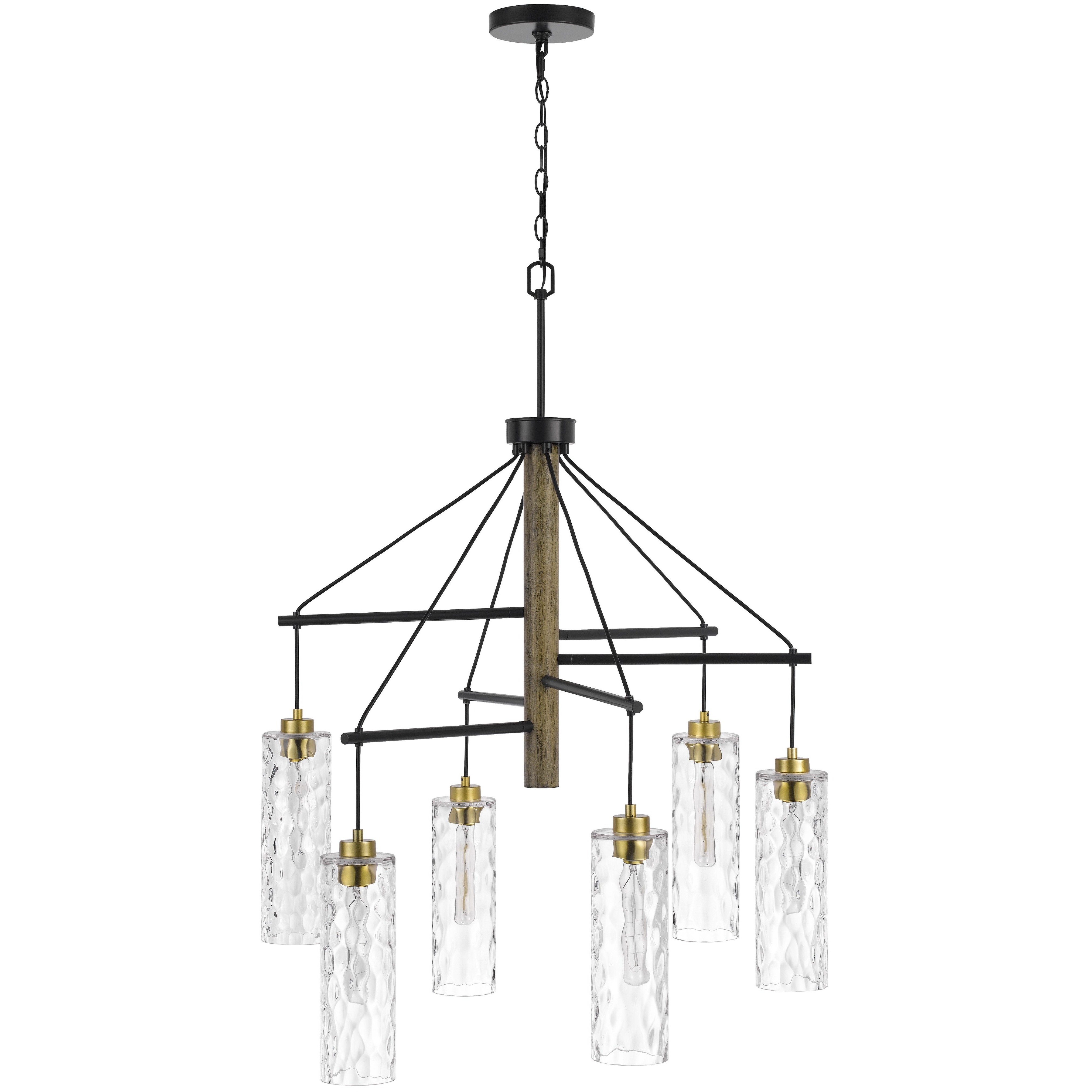 Williston 6 Light 32 inch Antiwue Brass and Wood Chandelier Ceiling Light
