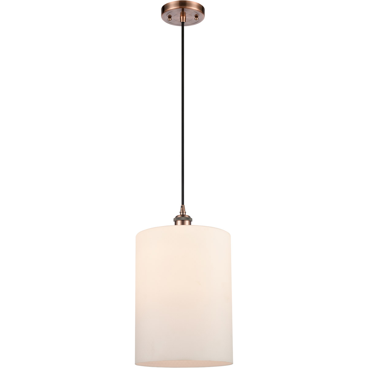 Ballston Large Cobbleskill LED 9 inch Antique Copper Mini Pendant Ceiling Light in Matte White Glass, Black Textured, Ballston