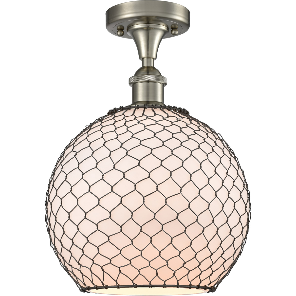 Ballston Large Farmhouse Chicken Wire 1 Light 10 inch Brushed Satin Nickel Semi-Flush Mount Ceiling Light, Ballston