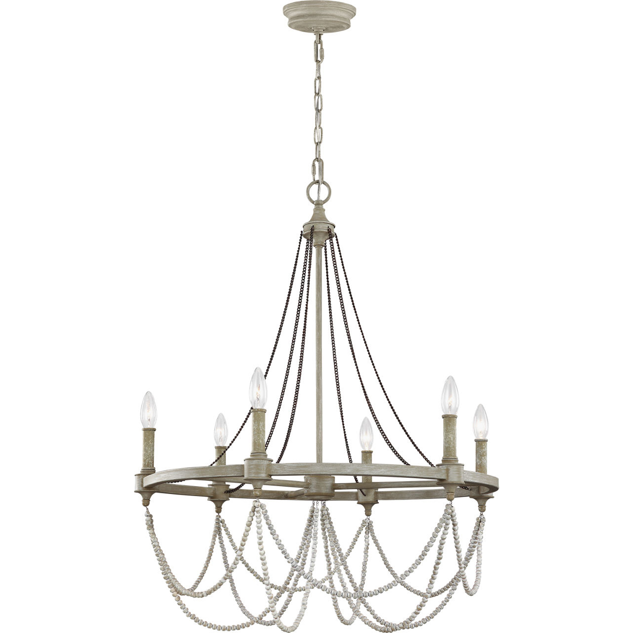 Sean Lavin Beverly 6 Light 28 inch French Washed Oak / Distressed White Wood Chandelier Ceiling Light