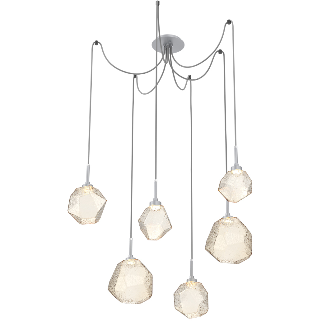 Gem LED 17 inch Classic Silver Swag Multi-Pendant Ceiling Light in Amber, 2700K LED